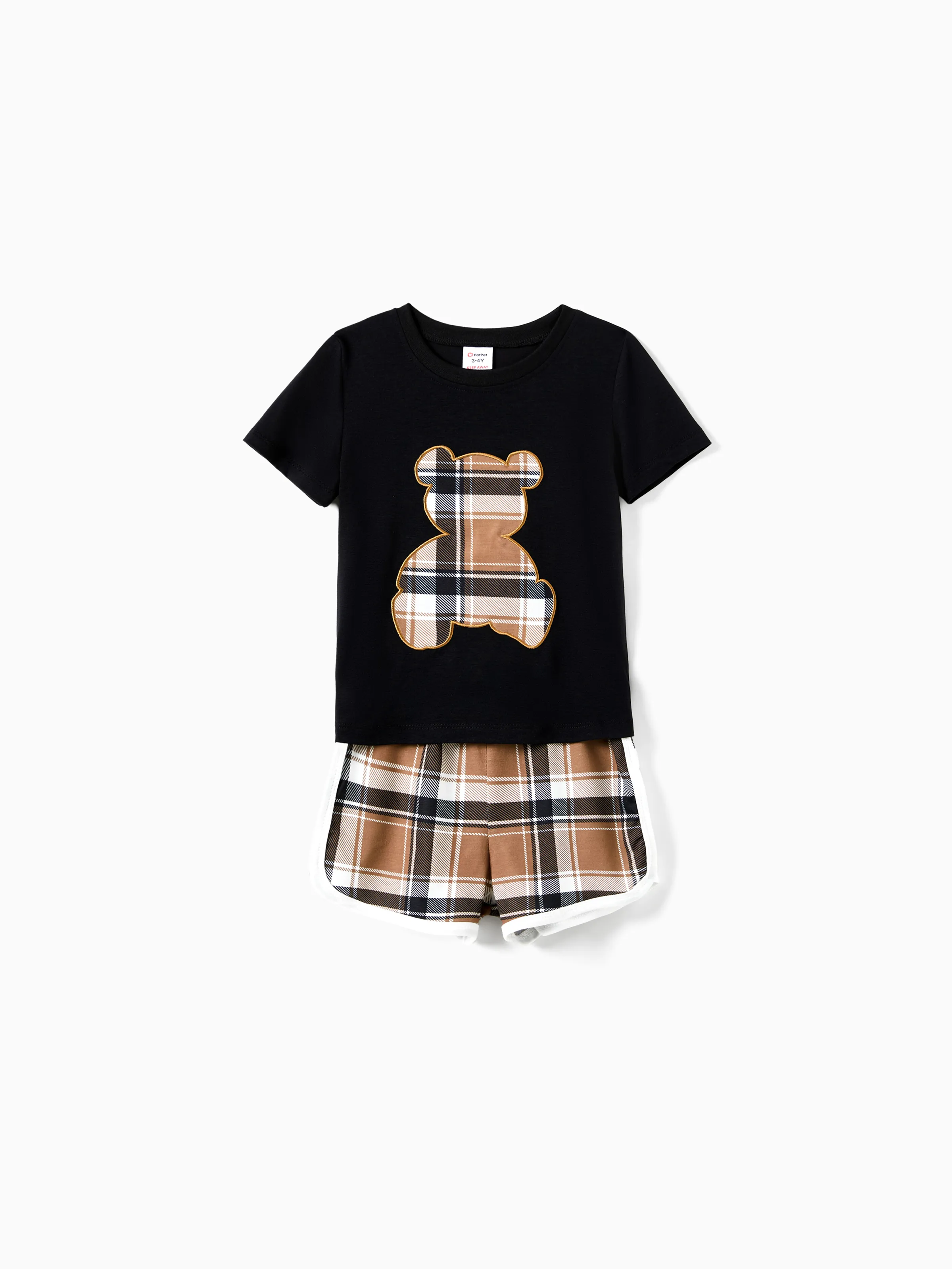 

Family Matching Black Bear Top and Plaid Shorts Pajamas Sets