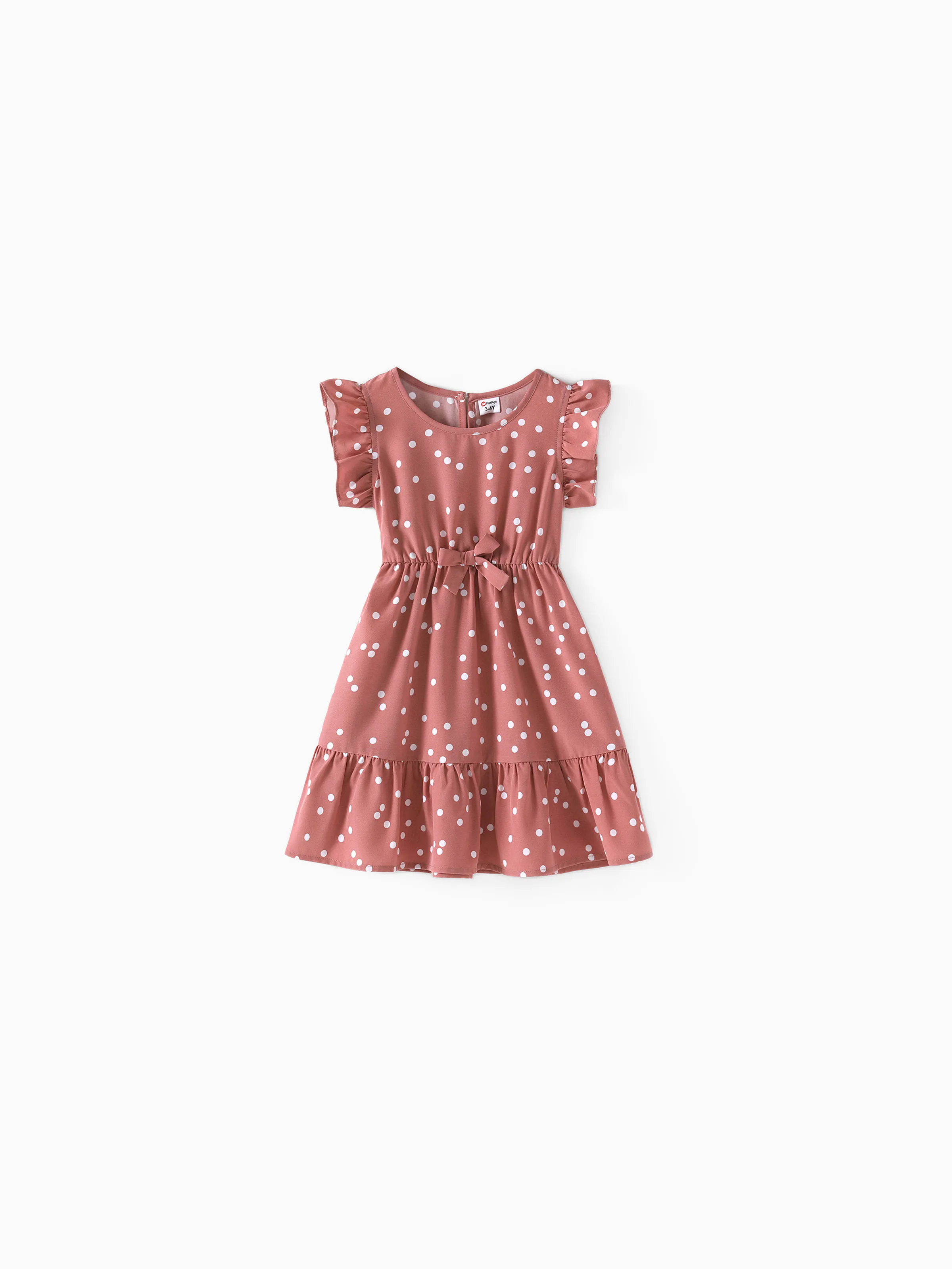 

All Over Dots Pink Cross Wrap V Neck Ruffle Flutter-sleeve Dress for Mom and Me