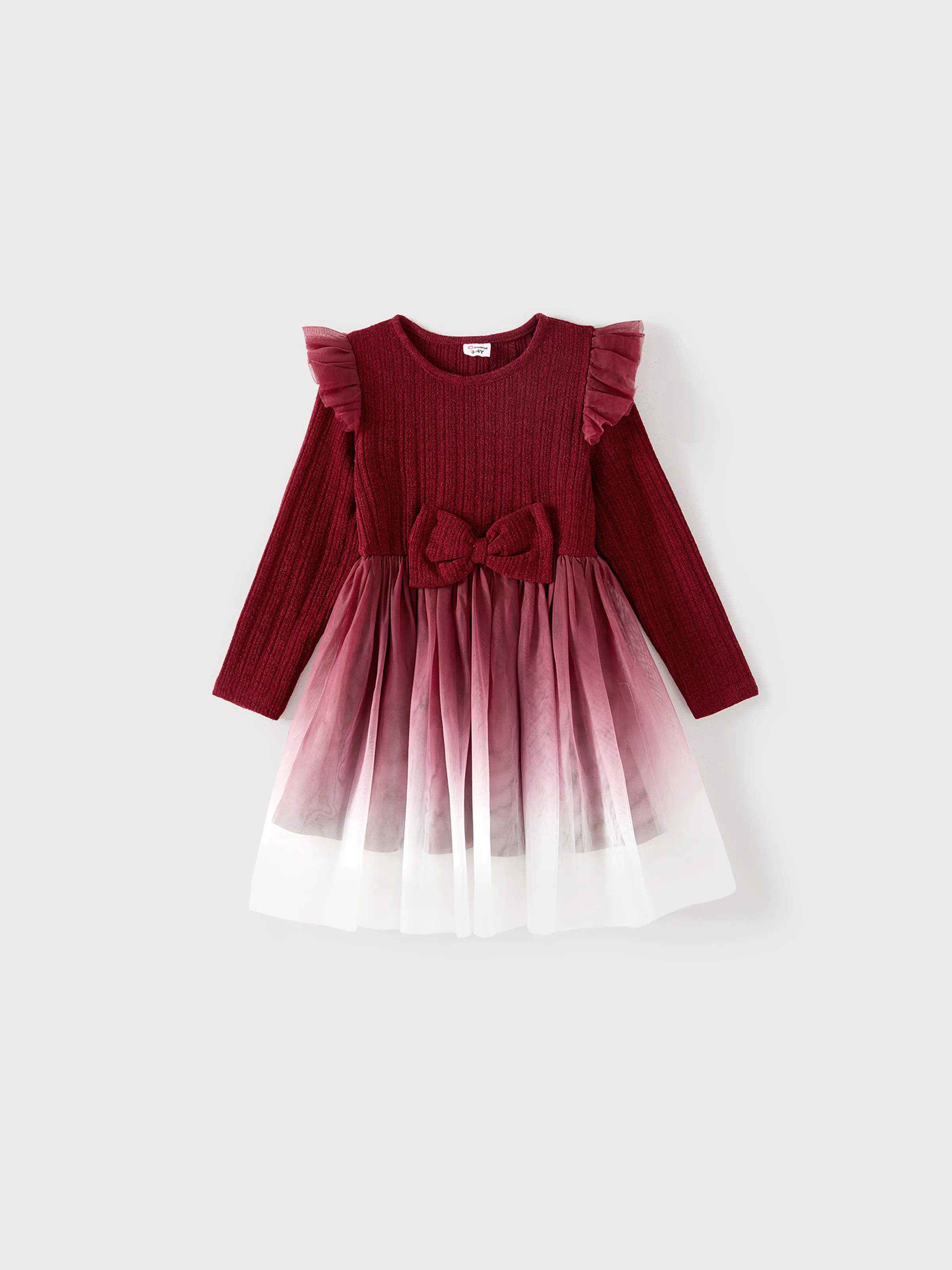

Family Matching Color-block Tops and Flutter Mesh Dresses Sets