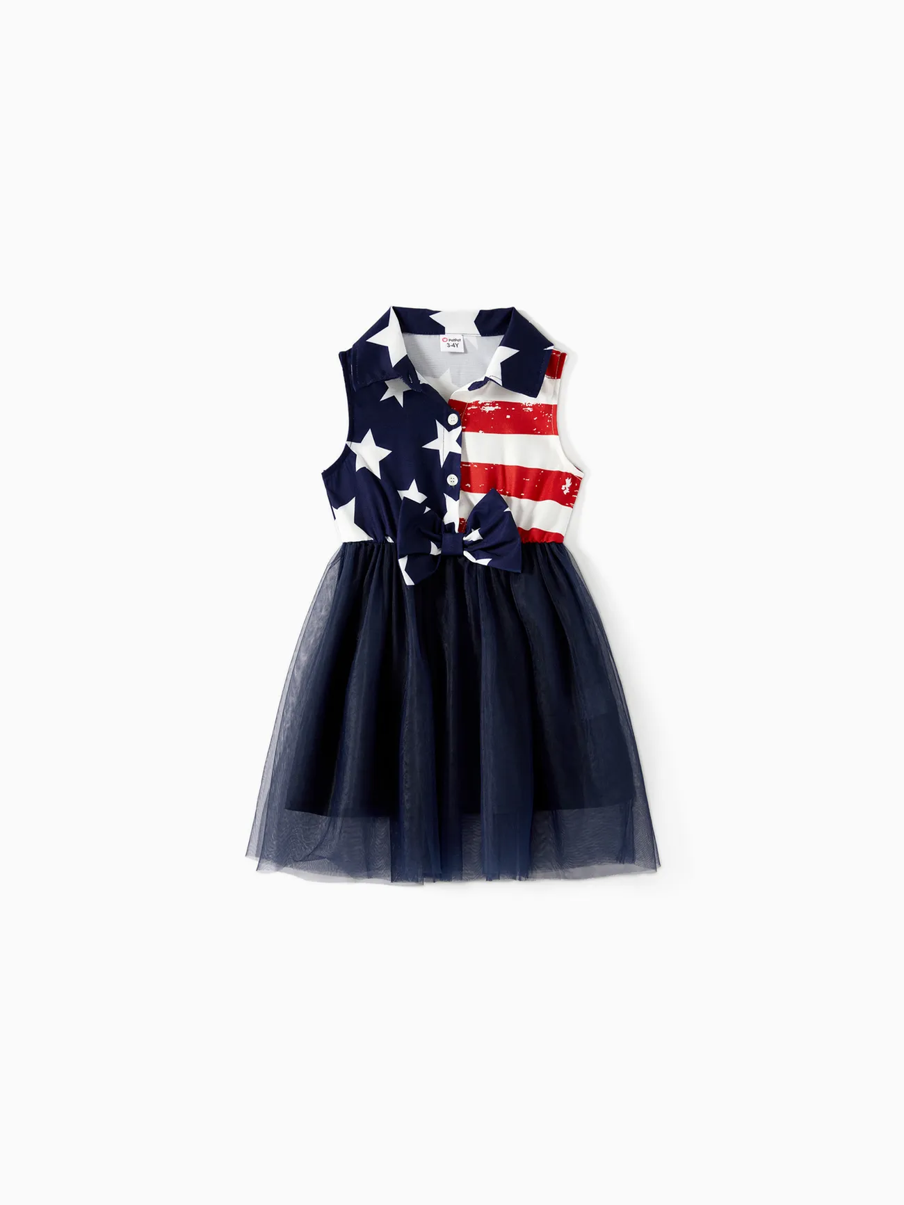 Independence Day Family Matching Stars & Striped Print Spliced Mesh Tank Dresses and Short-sleeve T-shirts Sets