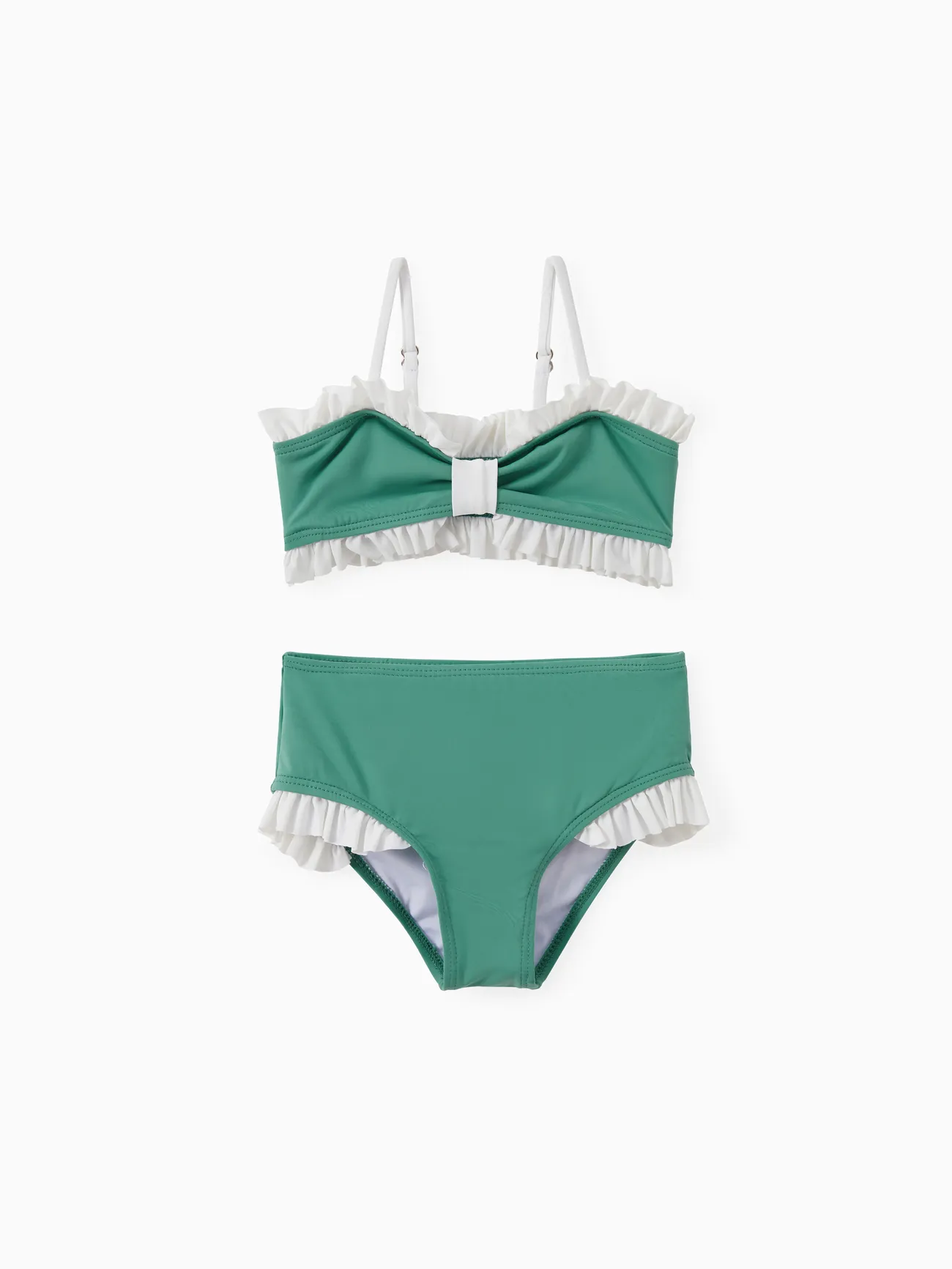 

UPF50+ Family Matching Green and White Color Block Drawstring Swim Trunks or Bikini (Sun-Protective)