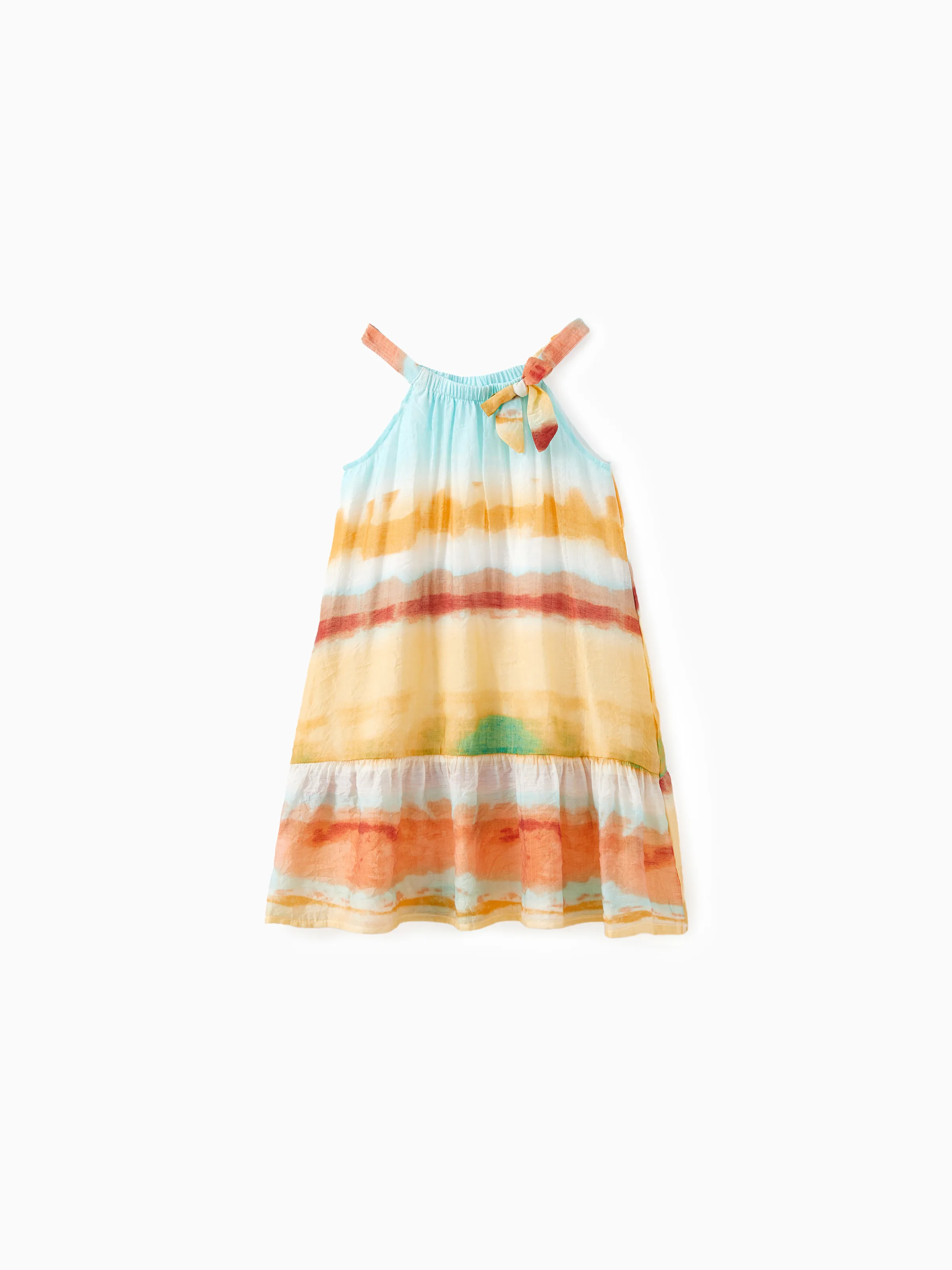 

Family Matching Sets Rainbow Striped Tie-Dye Shirt or Flowy Ruffle Hem Halter Dress