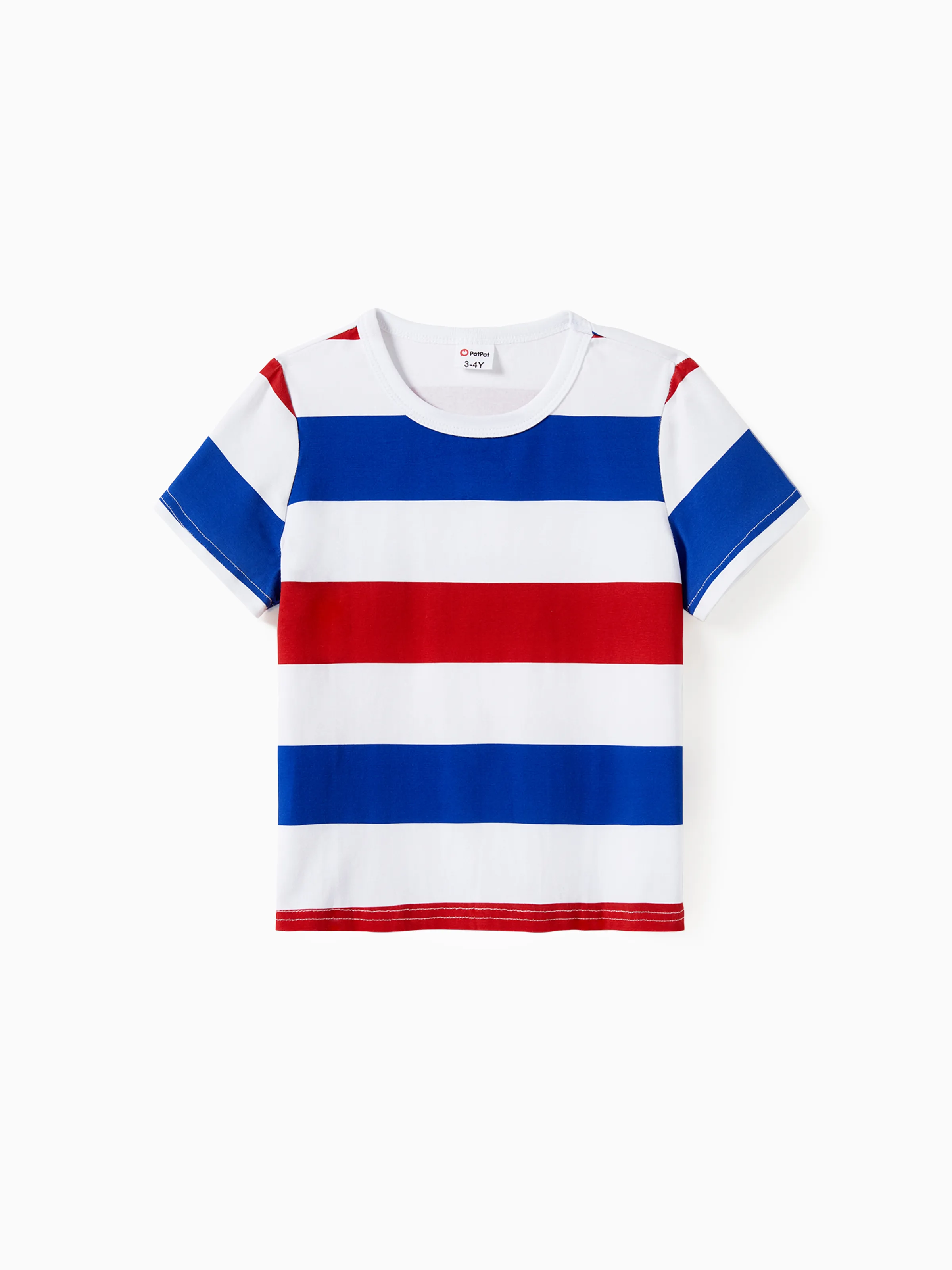 

Independence Day Family Matching Three Colors Stripe T-shirt and Notched Neck Belted Dress Sets