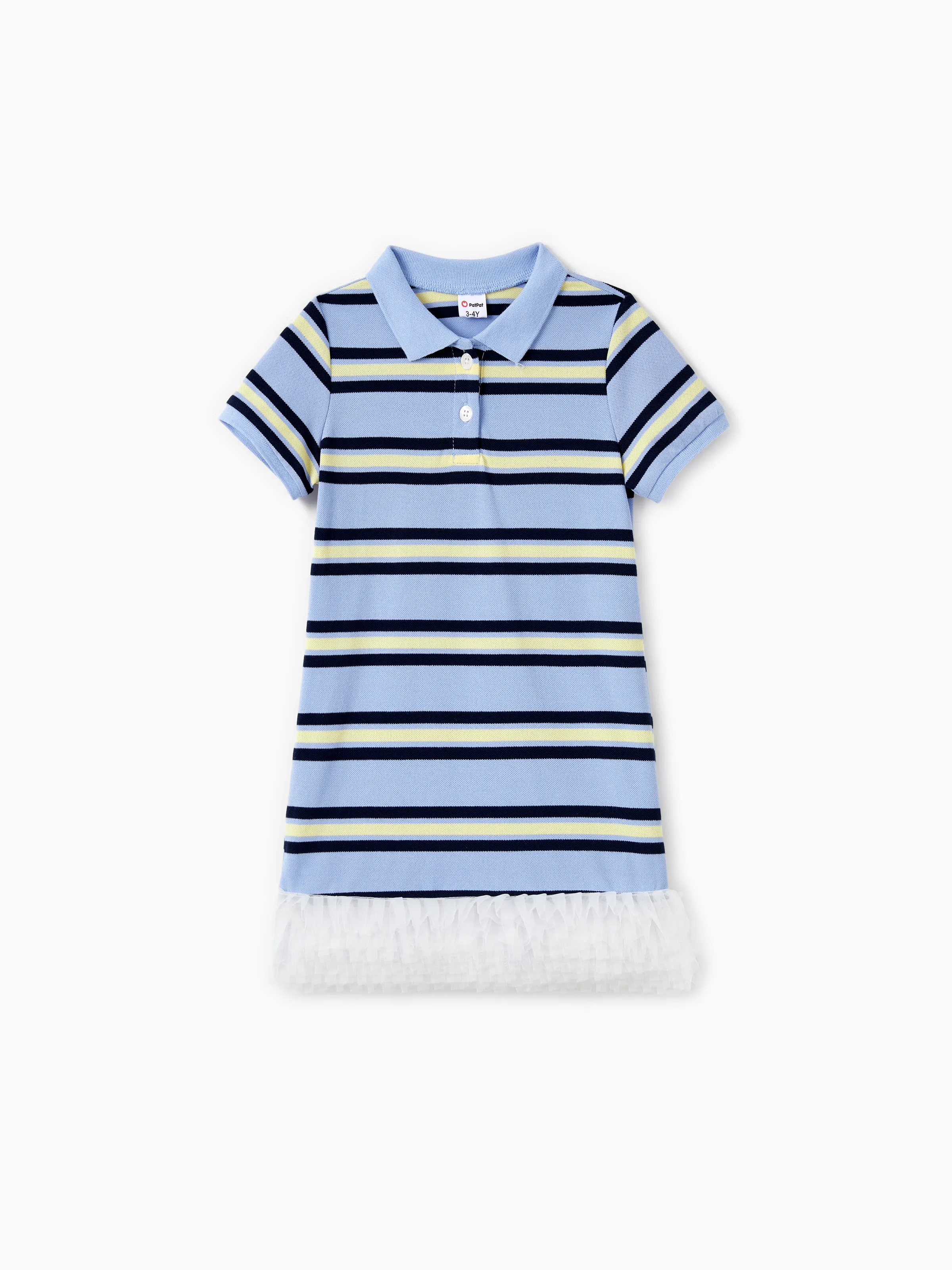 

Family Matching Sets Vertical Striped Short Sleeves Polo Shirt or Lace Ruffle Pleated Lace Trim Polo Dress