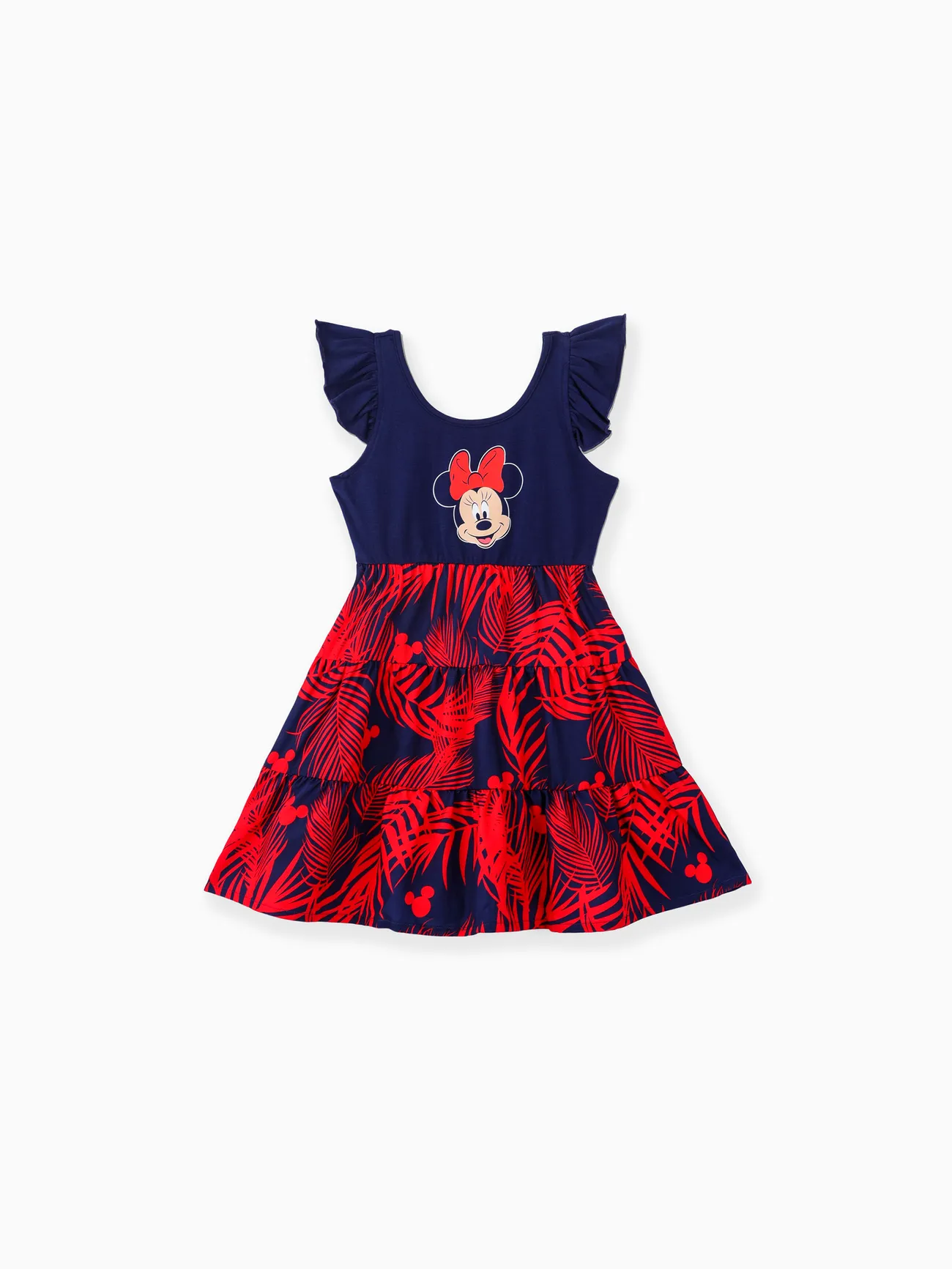 Disney Mickey and Friends Family Matching Plant Print Splice Ruffled Cami Dresses and Striped Cotton Short-sleeve T-shirts Sets