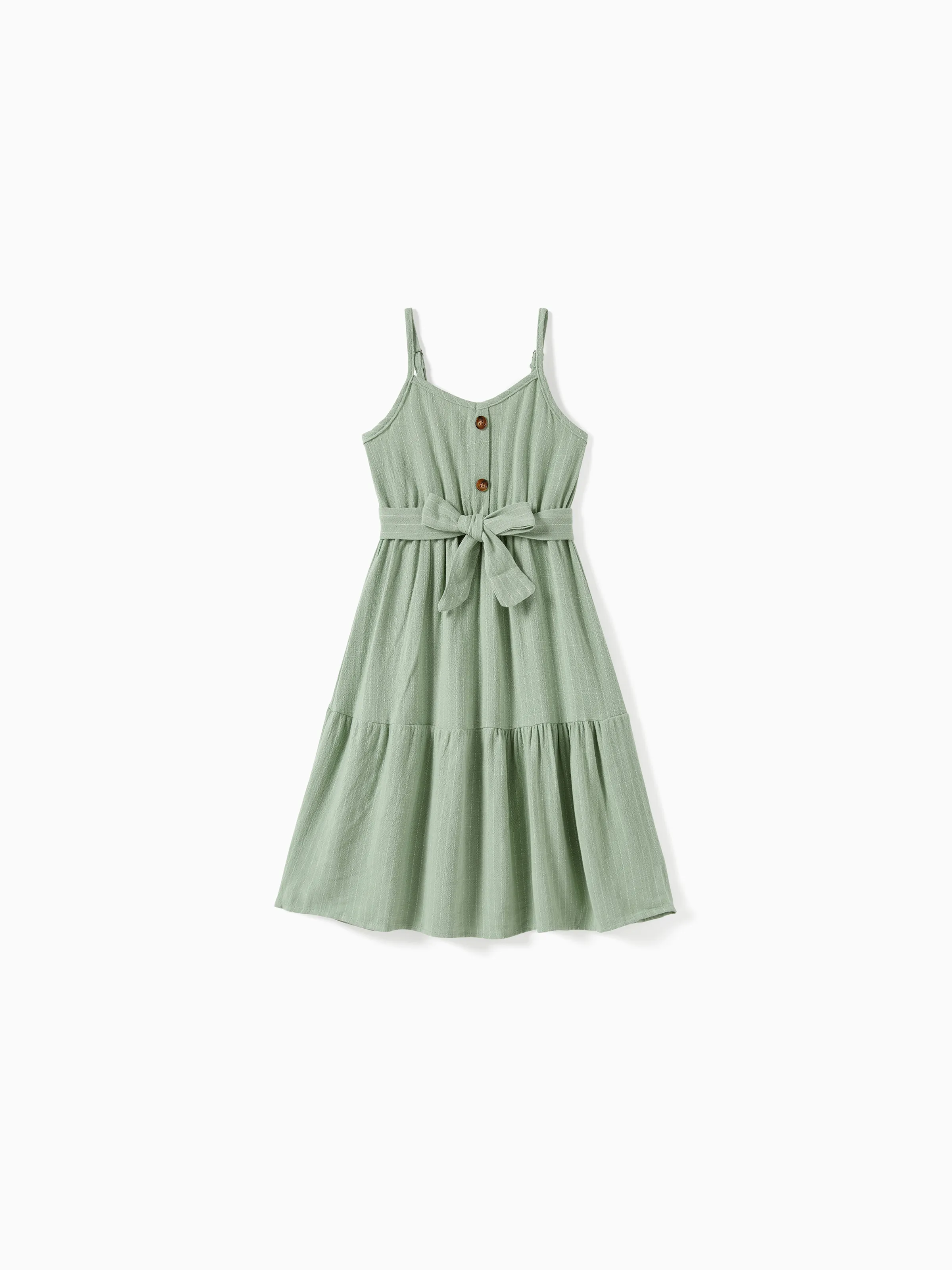 

Family Matching Light Green Slogan Tee and Lace sides Strap Dress Sets