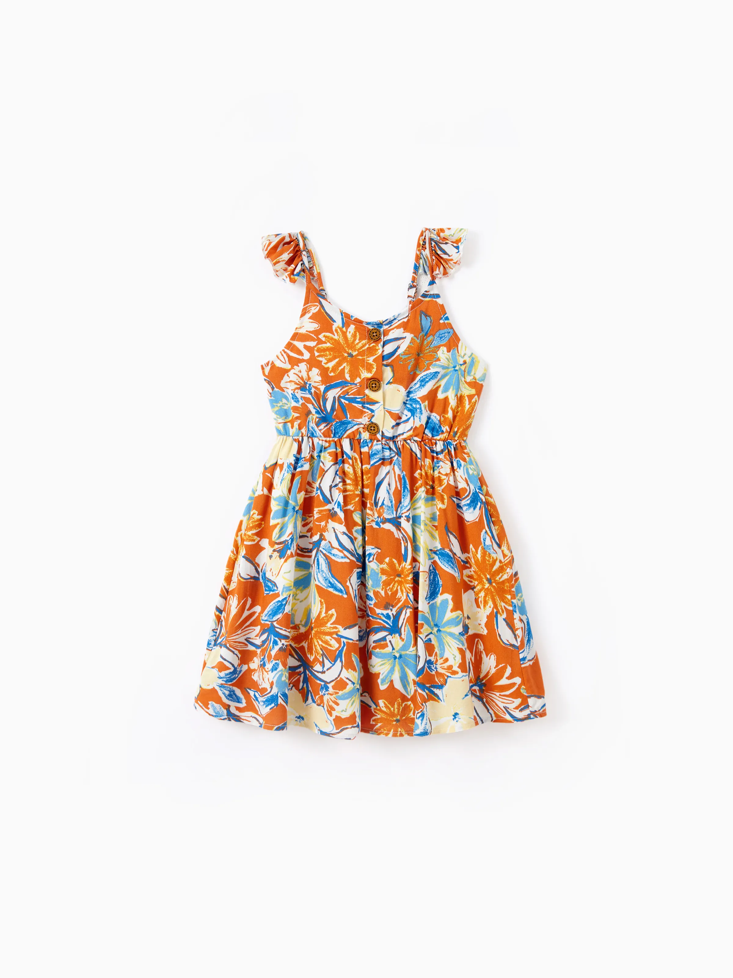 

Mommy and Me Floral Smocked Top Button Up A-Line Strap Midi Dresses