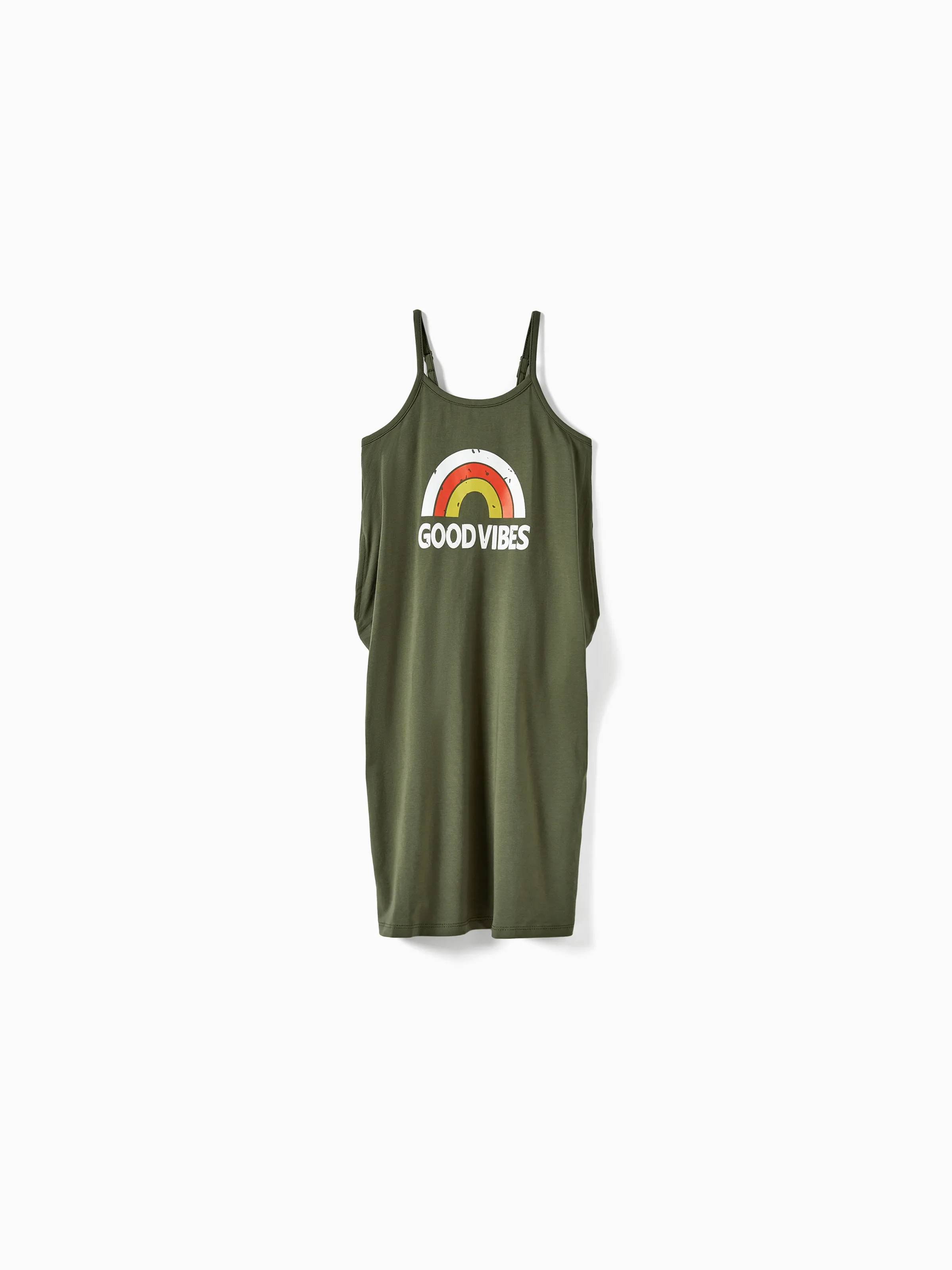 

Mommy and Me Rainbow Graphic 'GOOD VIBES' Front Dress with Pockets