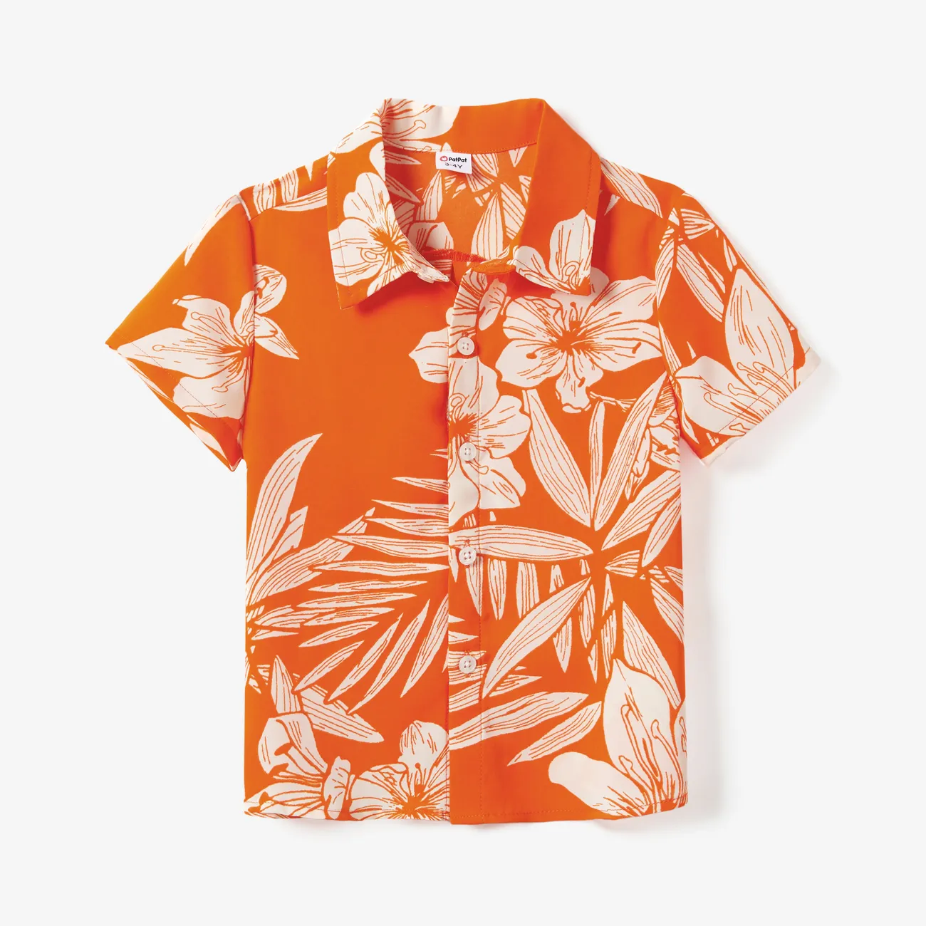 Family Matching Orange Beach Shirt and Floral Strap Dress Sets