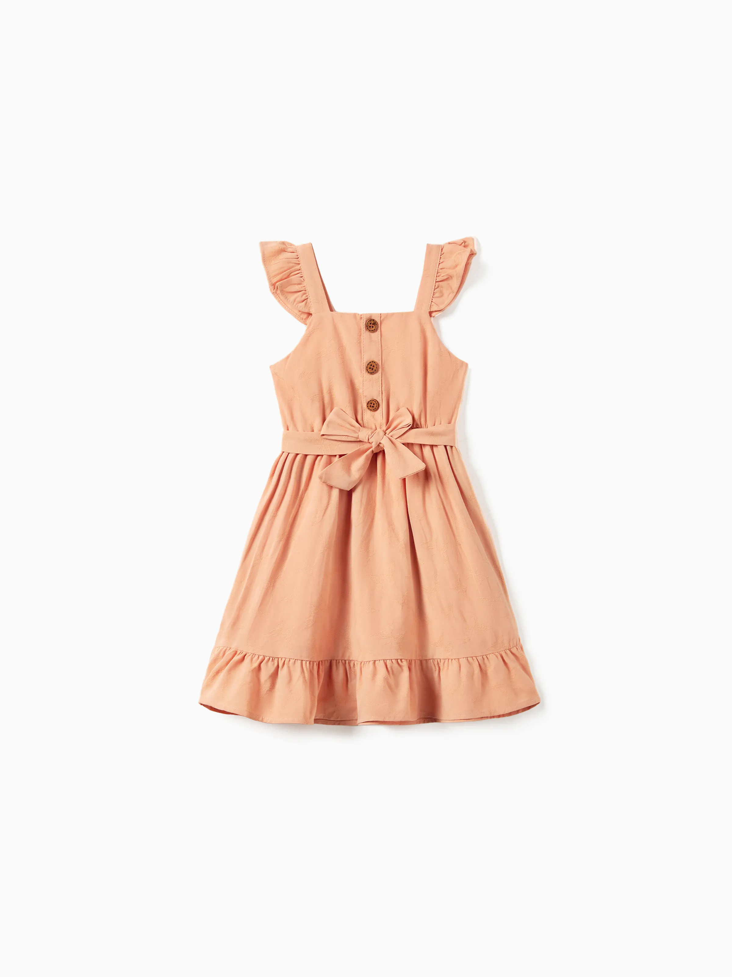 

Mommy and Me Butterfly Jacquard Button Belted Dress