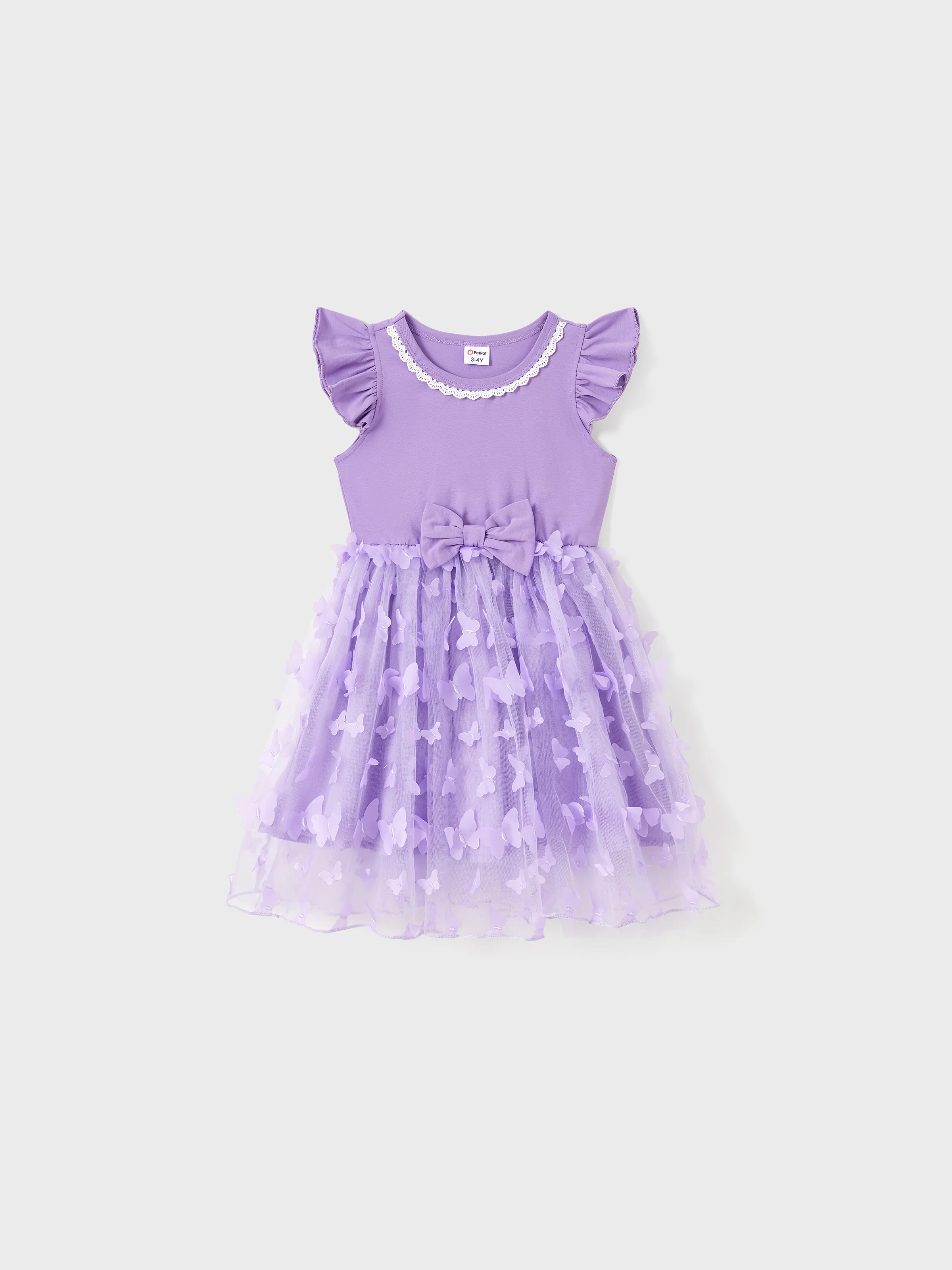 

Family Matching Purple Colorblock T-shirt and Button Ruffle Sleeves Spliced Mesh Dress Sets