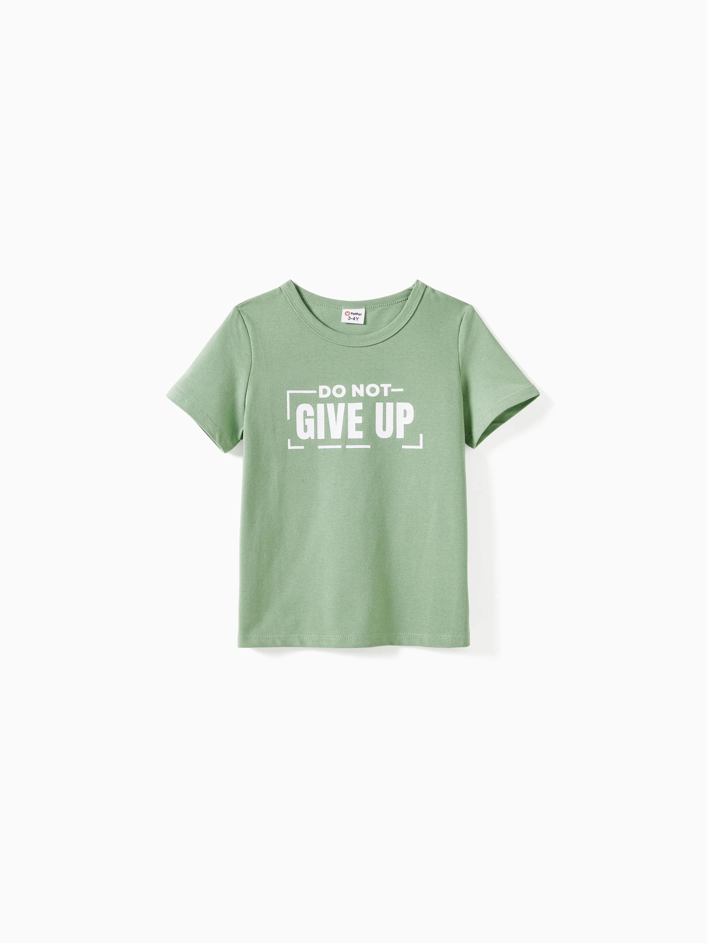 

Family Matching Light Green Slogan Tee and Lace sides Strap Dress Sets