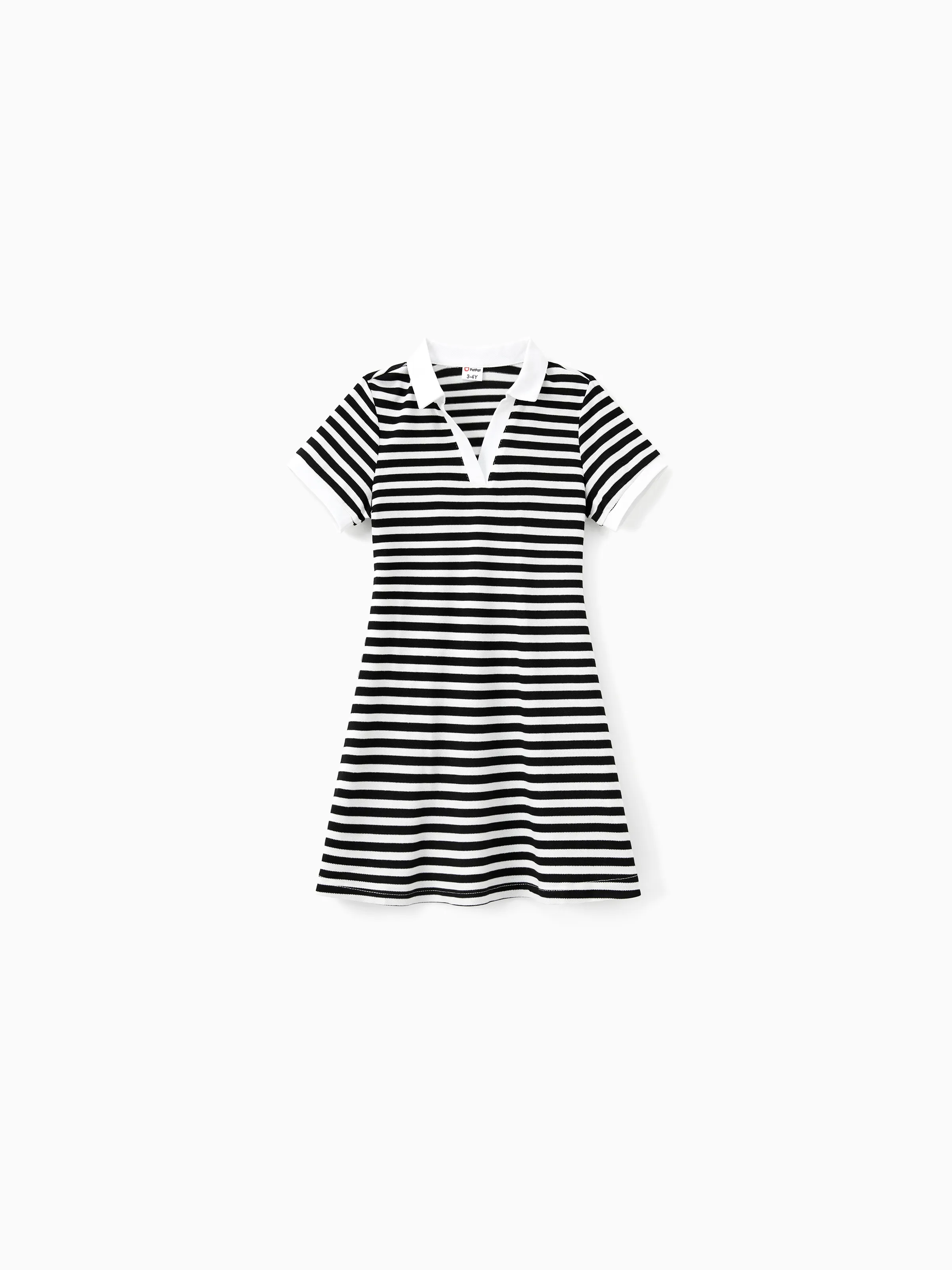 

Family Matching Sets Striped Color Block Polo Shirt or A-Line V-Neck Short Sleeves Dress