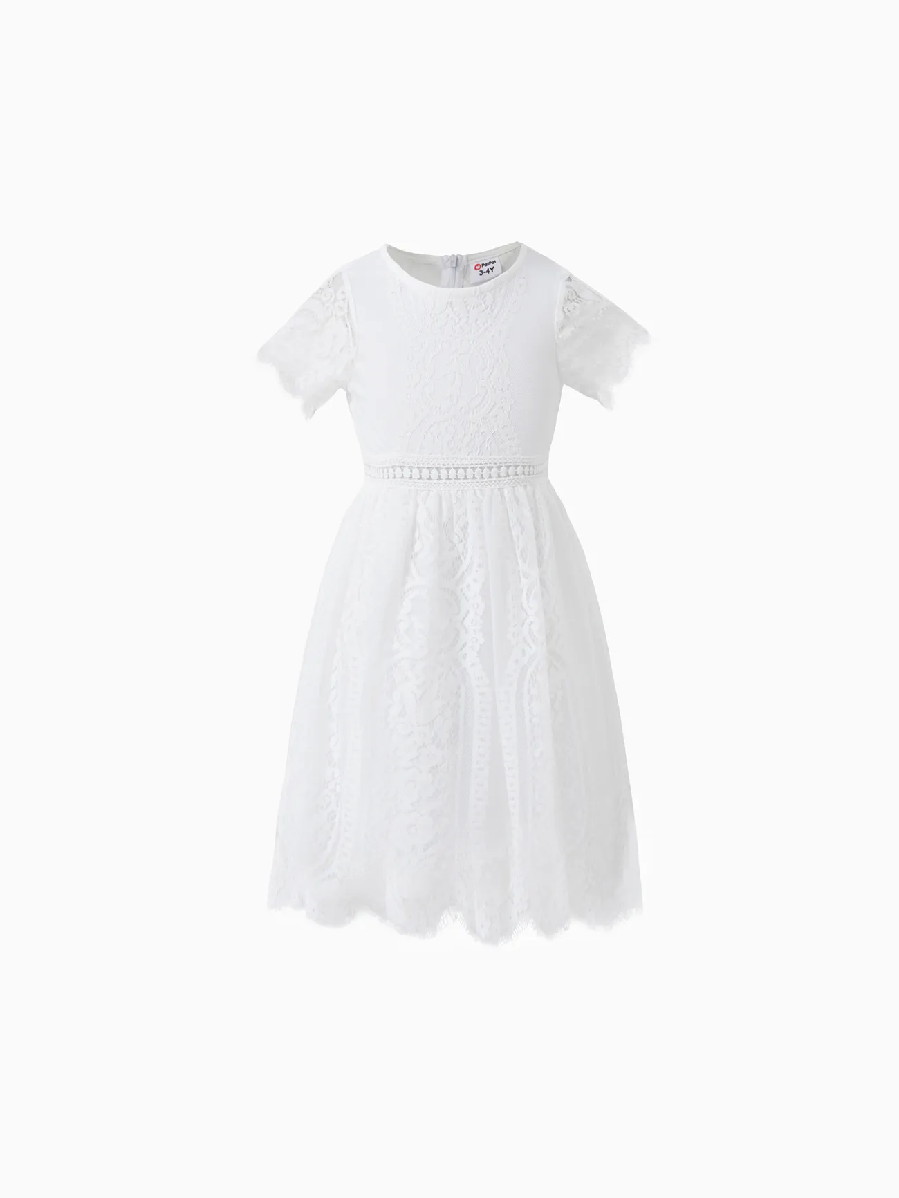 Girl - White Lace Dresses Mommy and Me - Elegant Dresses for Wedding Guest (Short Sleeves) - White - image 11