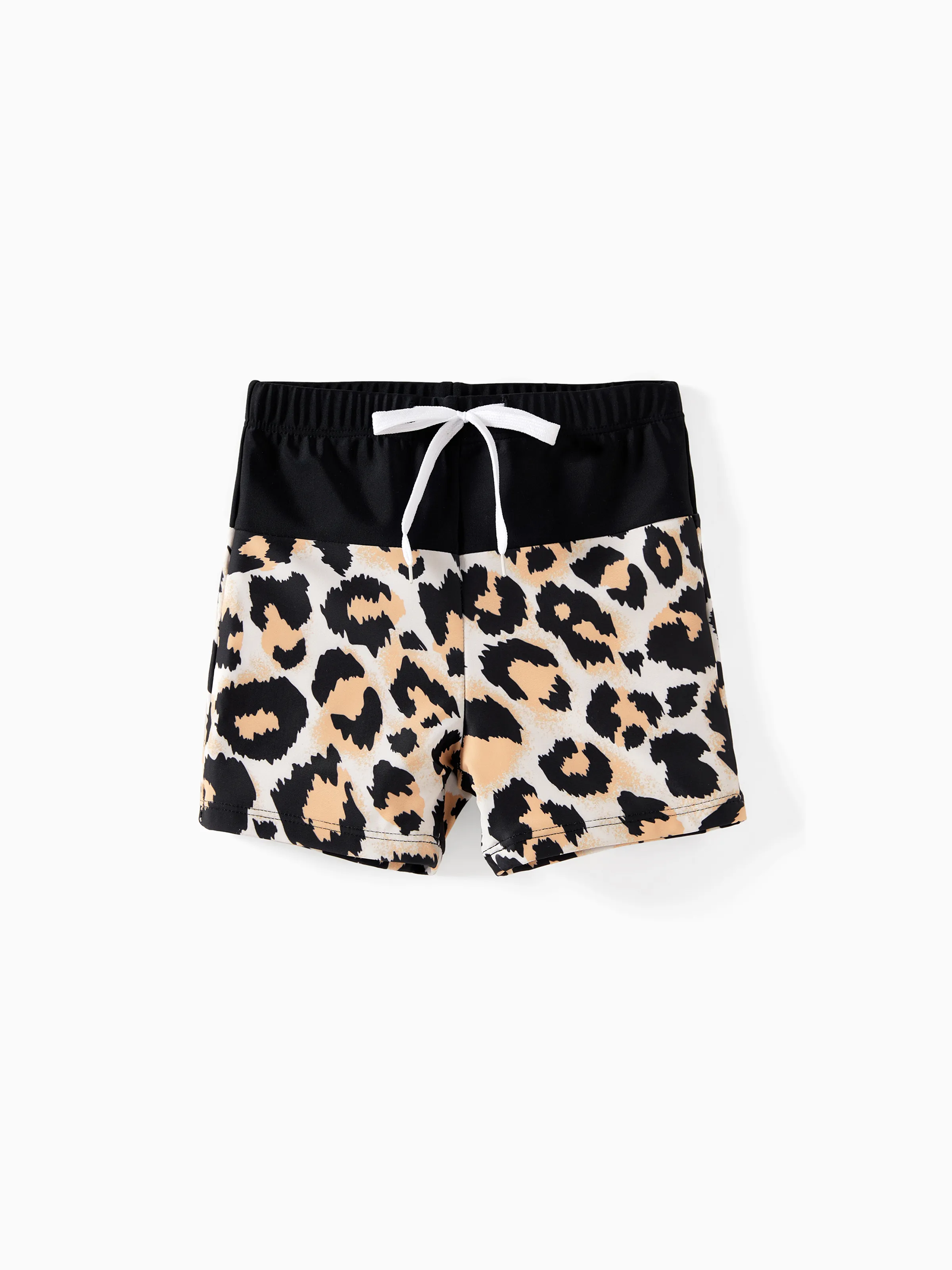 

Family Matching Swimsuit Leopard Print Splicing Black Cross Front Tankini or Drawstring Swim Trunks