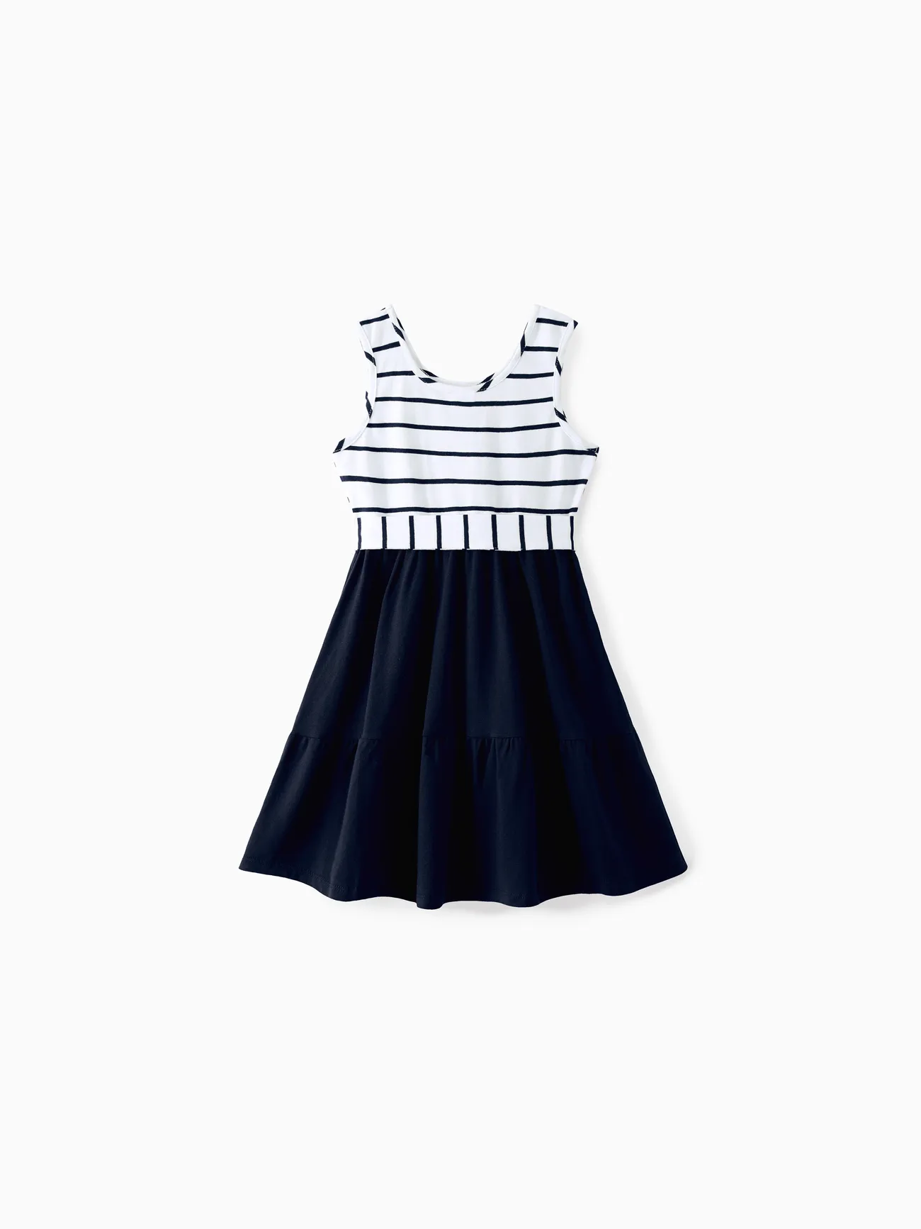 Girl - Family Matching Striped Panel Belted Tank Dresses and Cotton Colorblock Short-sleeve T-shirts Sets - royalblue - image 8