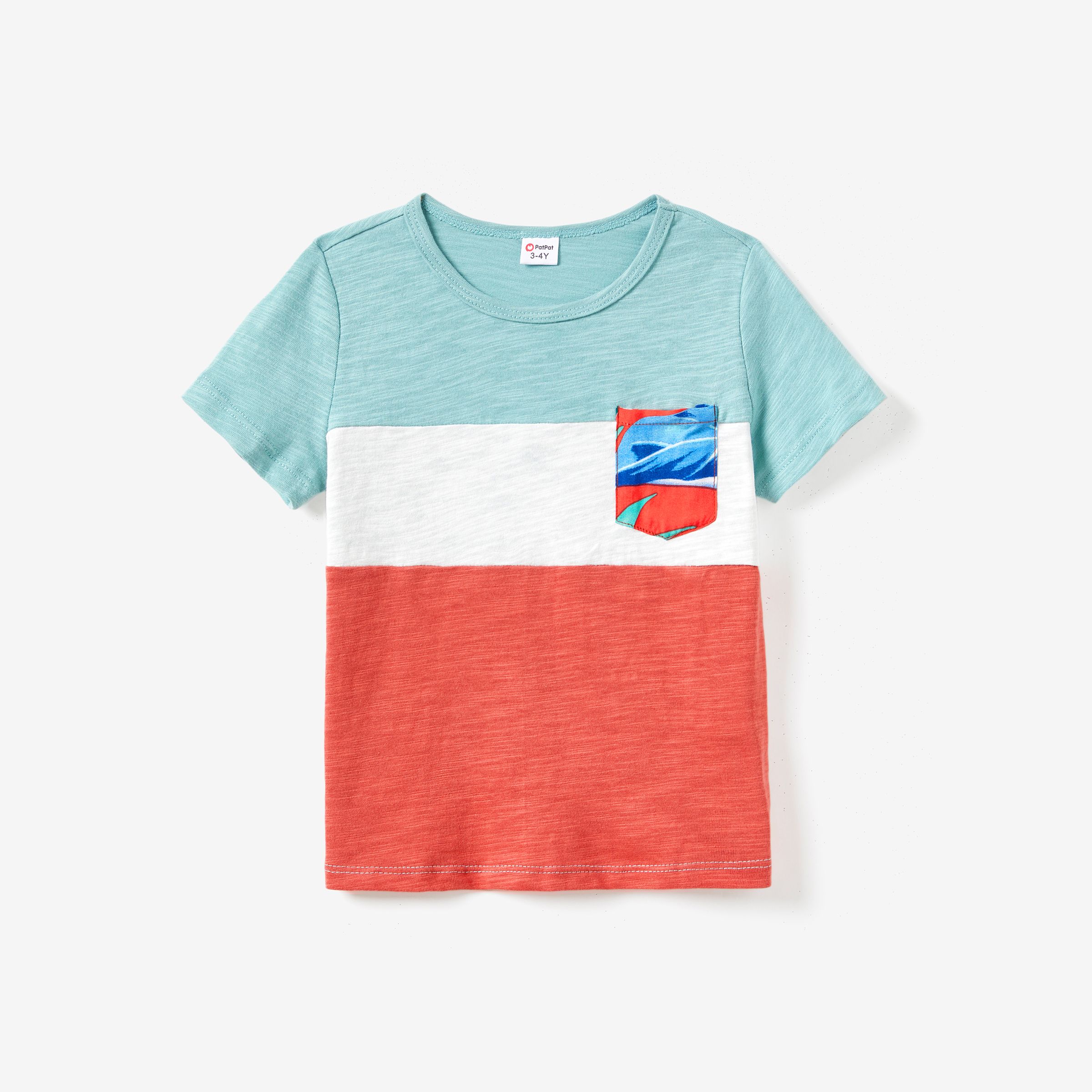 Family Matching Color Block Tee And Drawstring Tropical Leaf Printed Shirred Back Strap Dress Sets