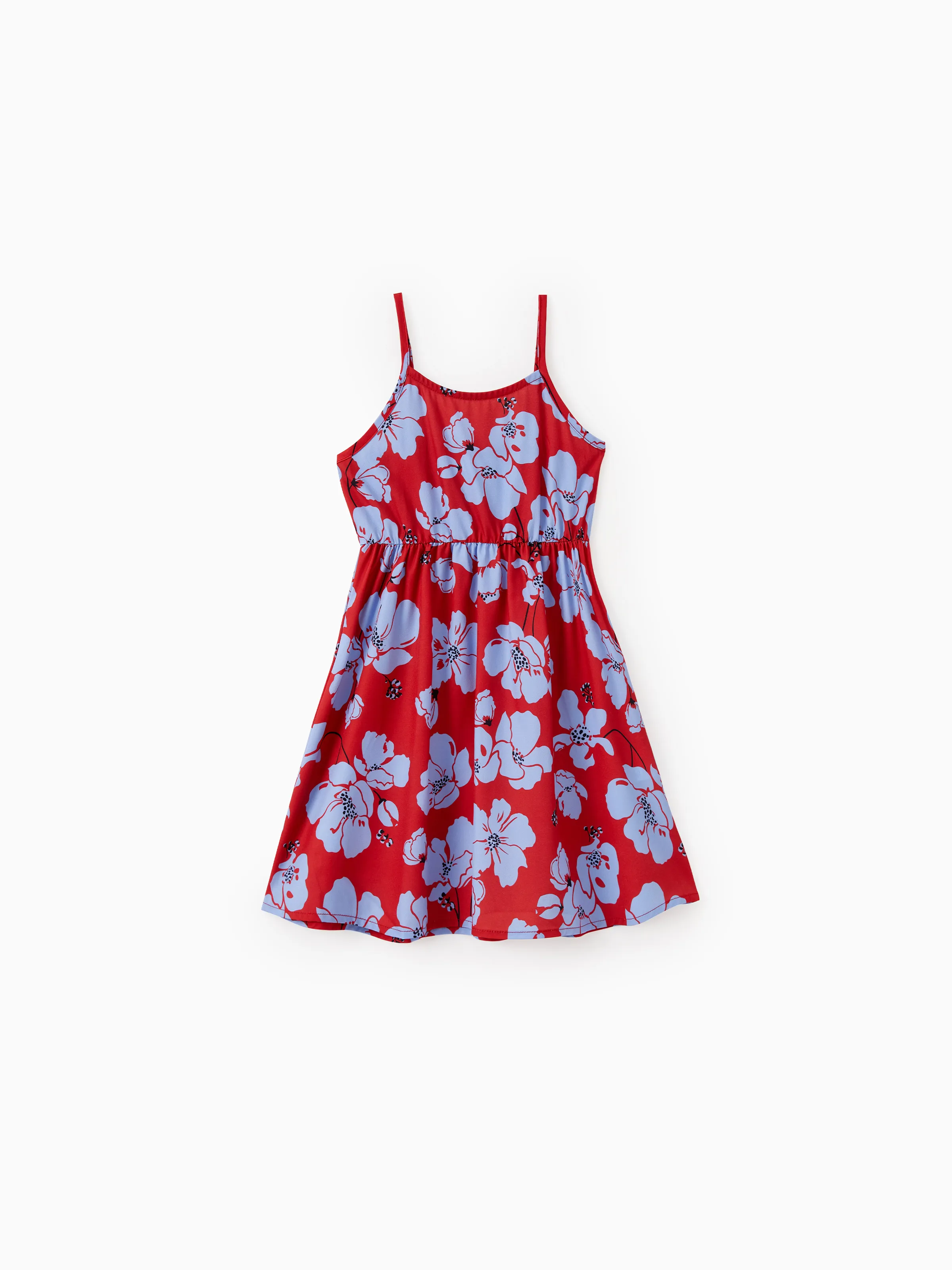 

Family Matching Sets Floral Pattern Beach Shirt or Drawstring Front Shirred Waist Strap Dress