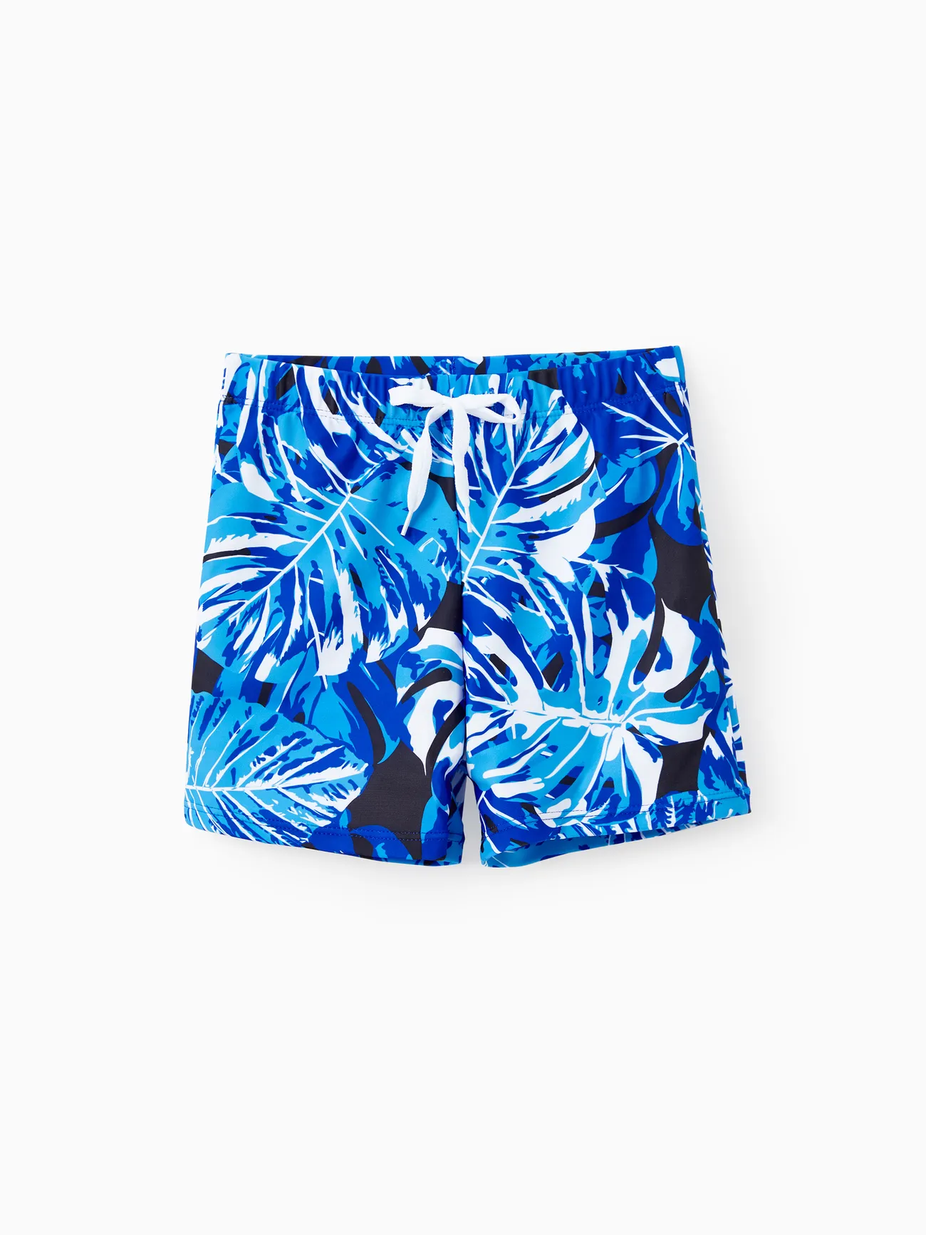 Family Matching Floral Drawstring Swim Trunks or Blue V Neck One-Piece Swimsuit (Quick-Dry)