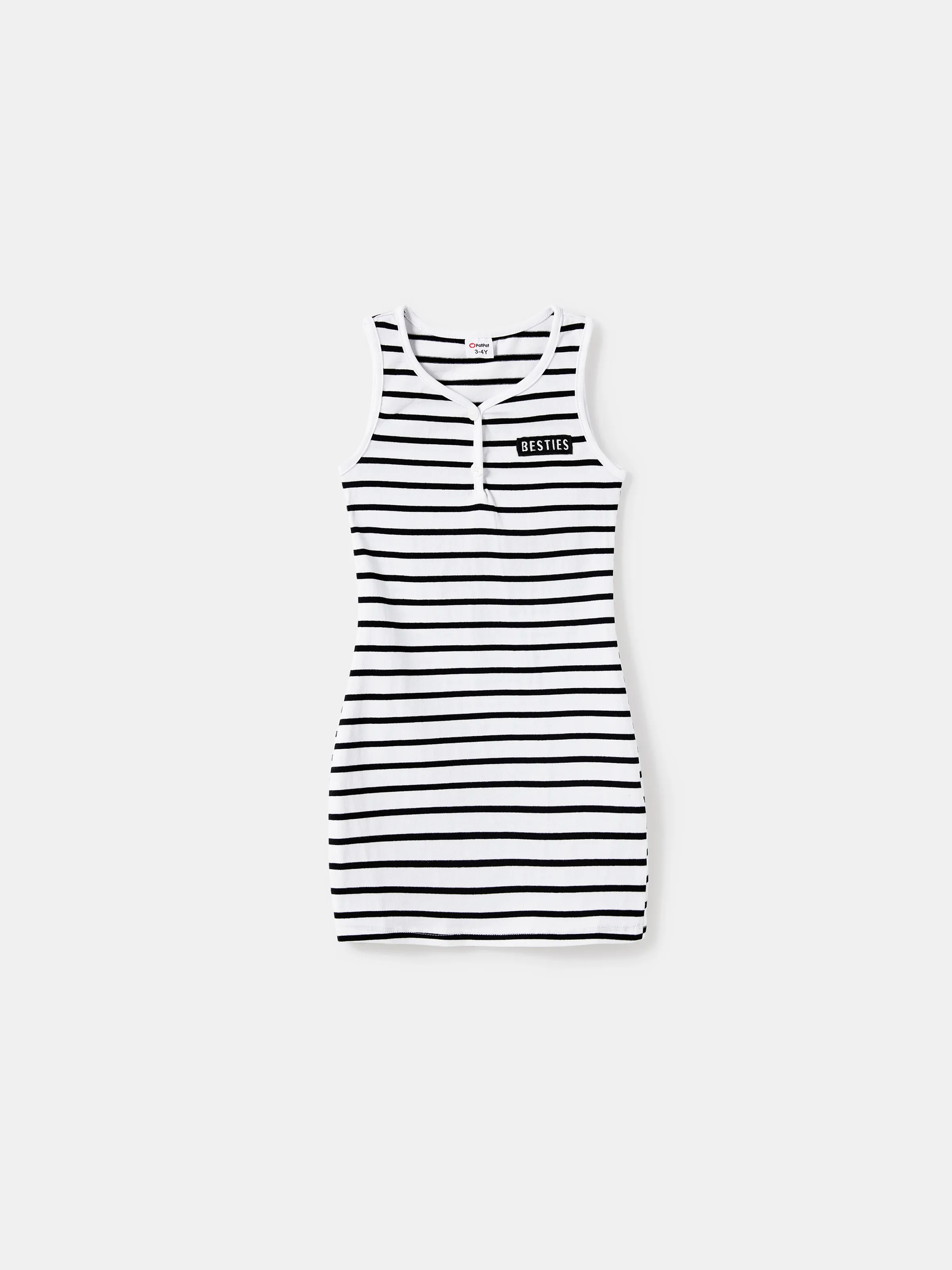 

Family Matching Stripe Short Sleeves Tee and Henley Neck Stripe Sleeveless Besties Dress Sets