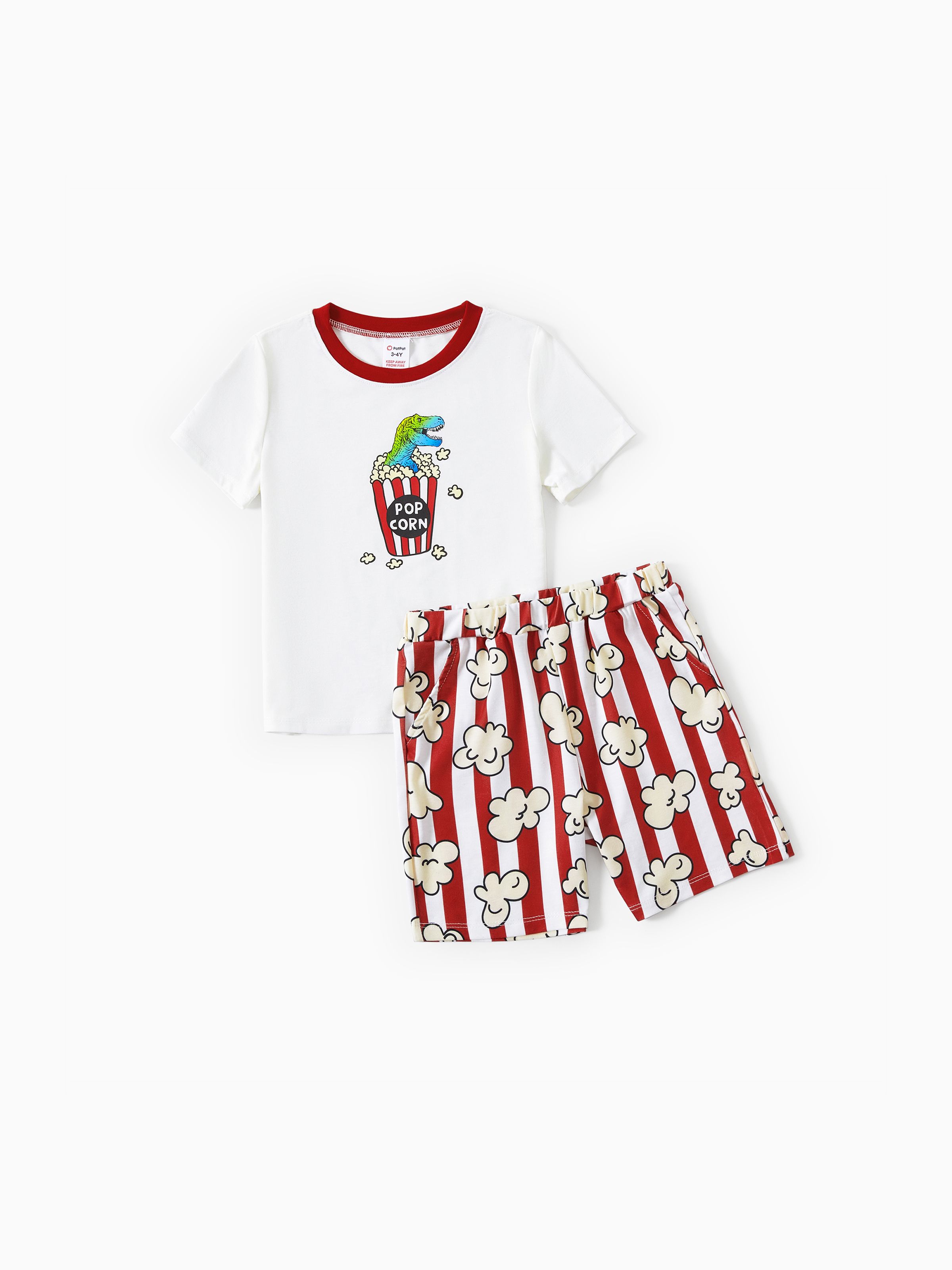 

Family Matching Dinosaur Popcorn Pattern Short Sleeves Top Stripe Shorts Pajama