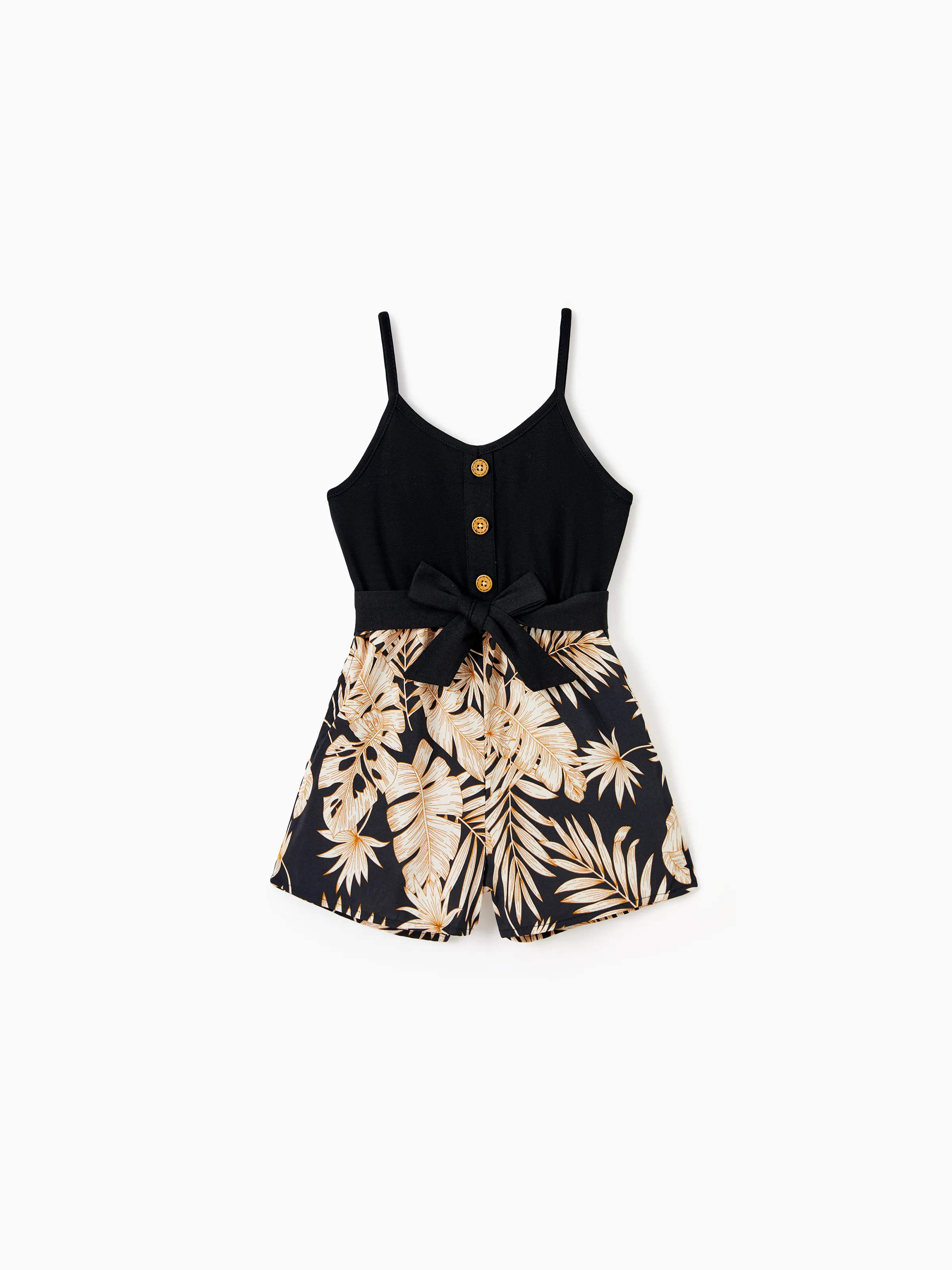 

Mommy and Me Camisole Leaf Print Belted One-piece Romper