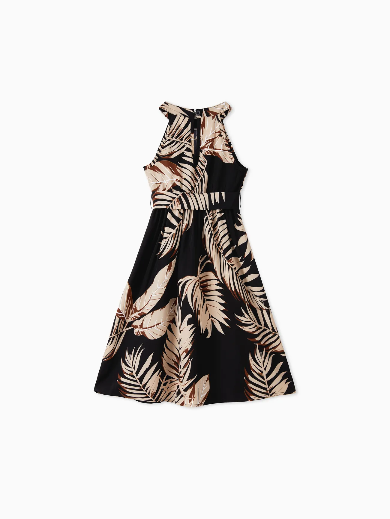 Girl - Black Tropical Outfits - Family Matching Hawaiian/Cruise/Resort Outfits (Halter Dresses) with Leaves Pattern - Black - image 8