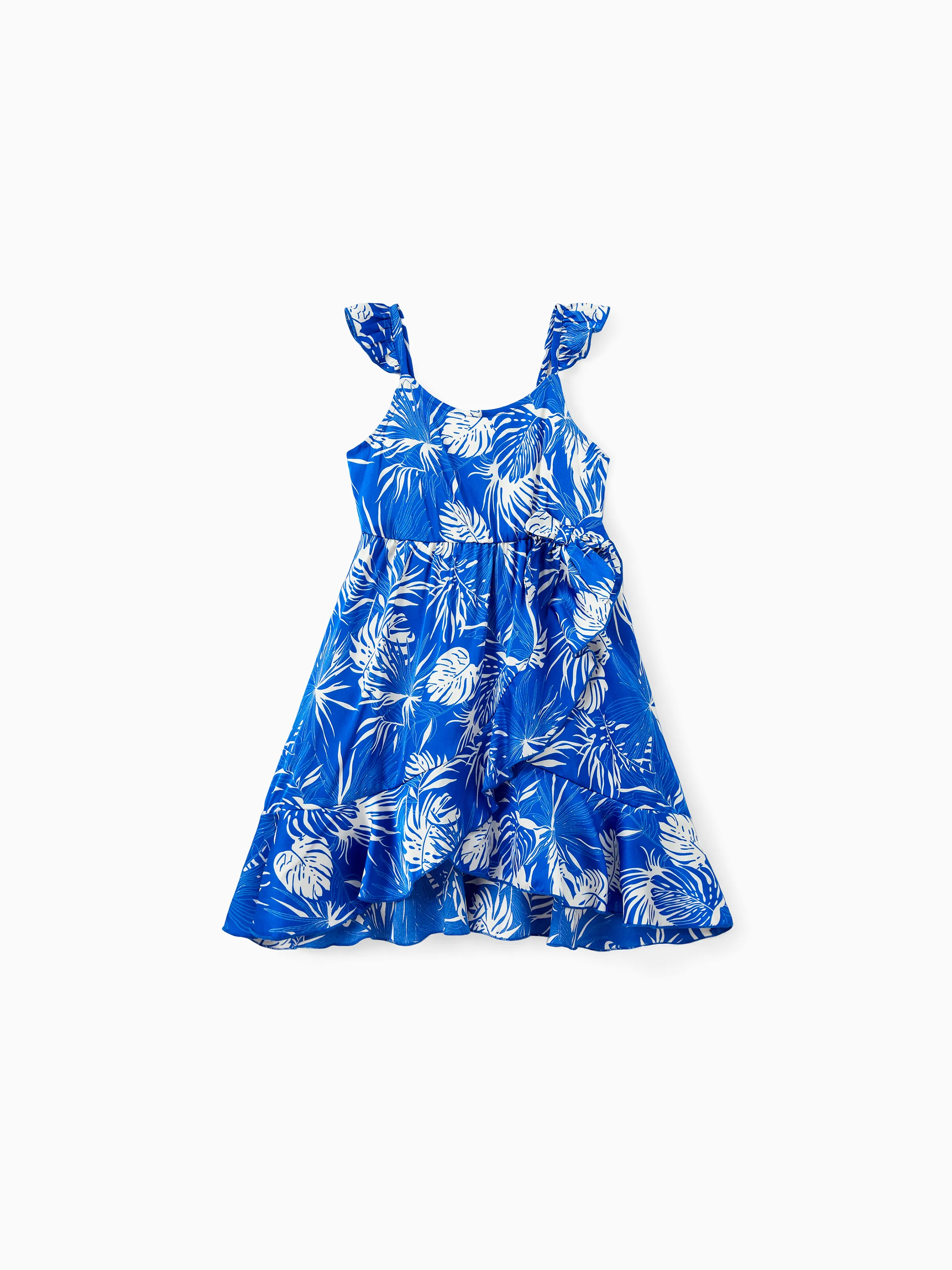 

Family Matching Sets Blue Leaf Pattern Shirt or Wrap Bottom Belted Satin Slip Dress Sets