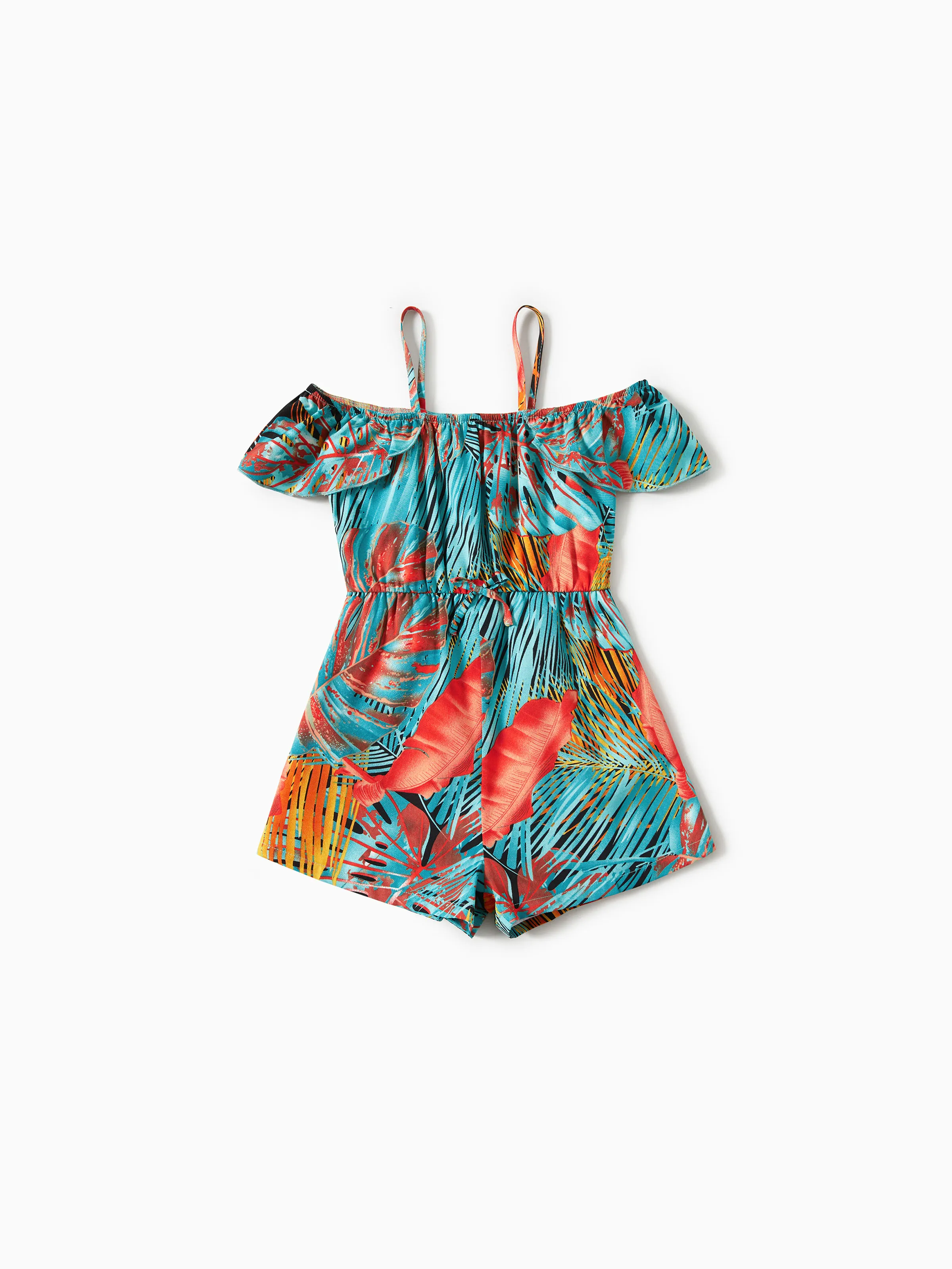 

Mommy and Me Off Shoulder/Spaghetti Strap Tropical plant Pattern Floral Rompers