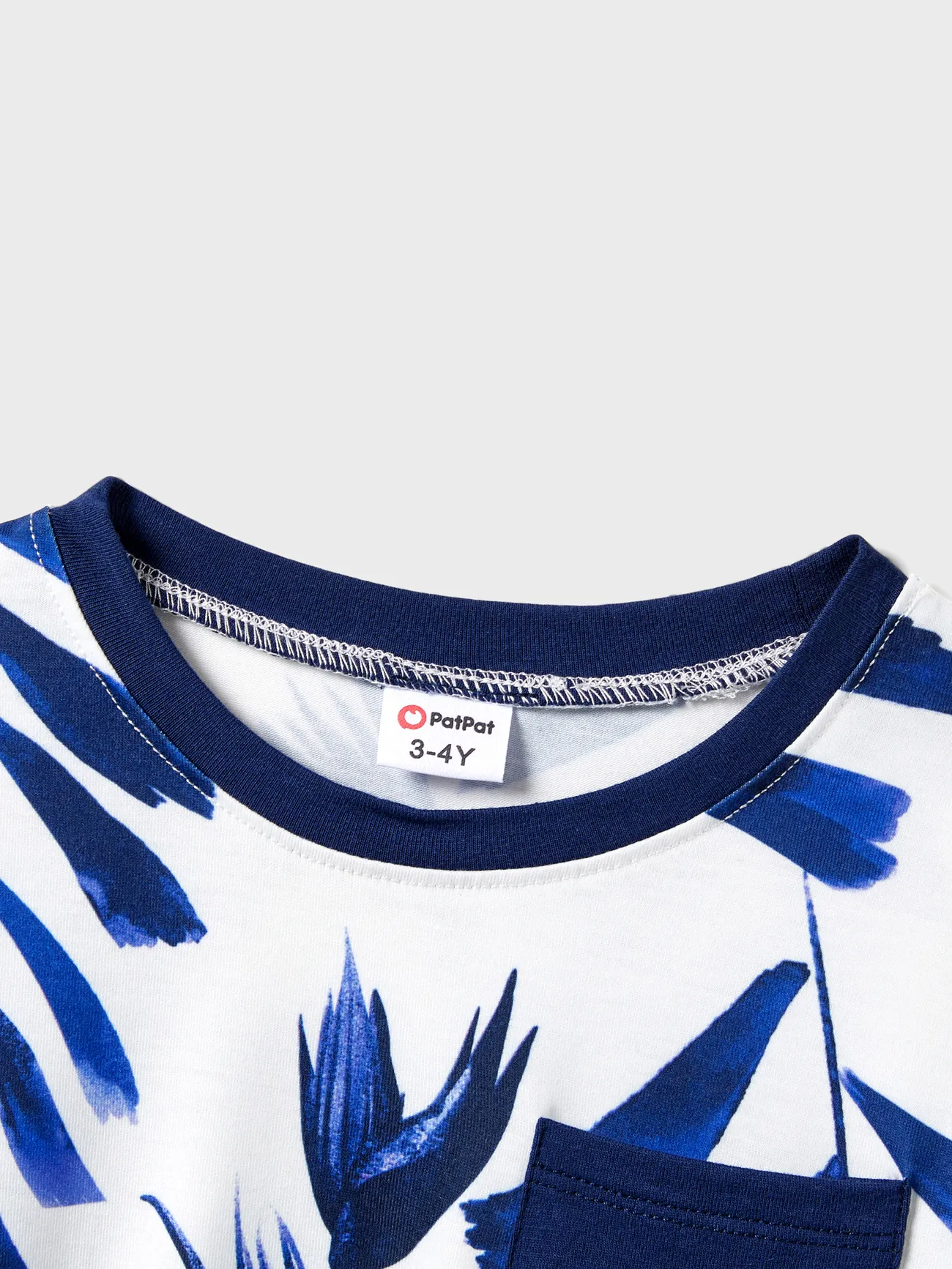 Boy - Family Matching Modern Blue and White Botanical Leaf Design Button Strap Dress and Color Block Tee Sets - royalblue - image 15