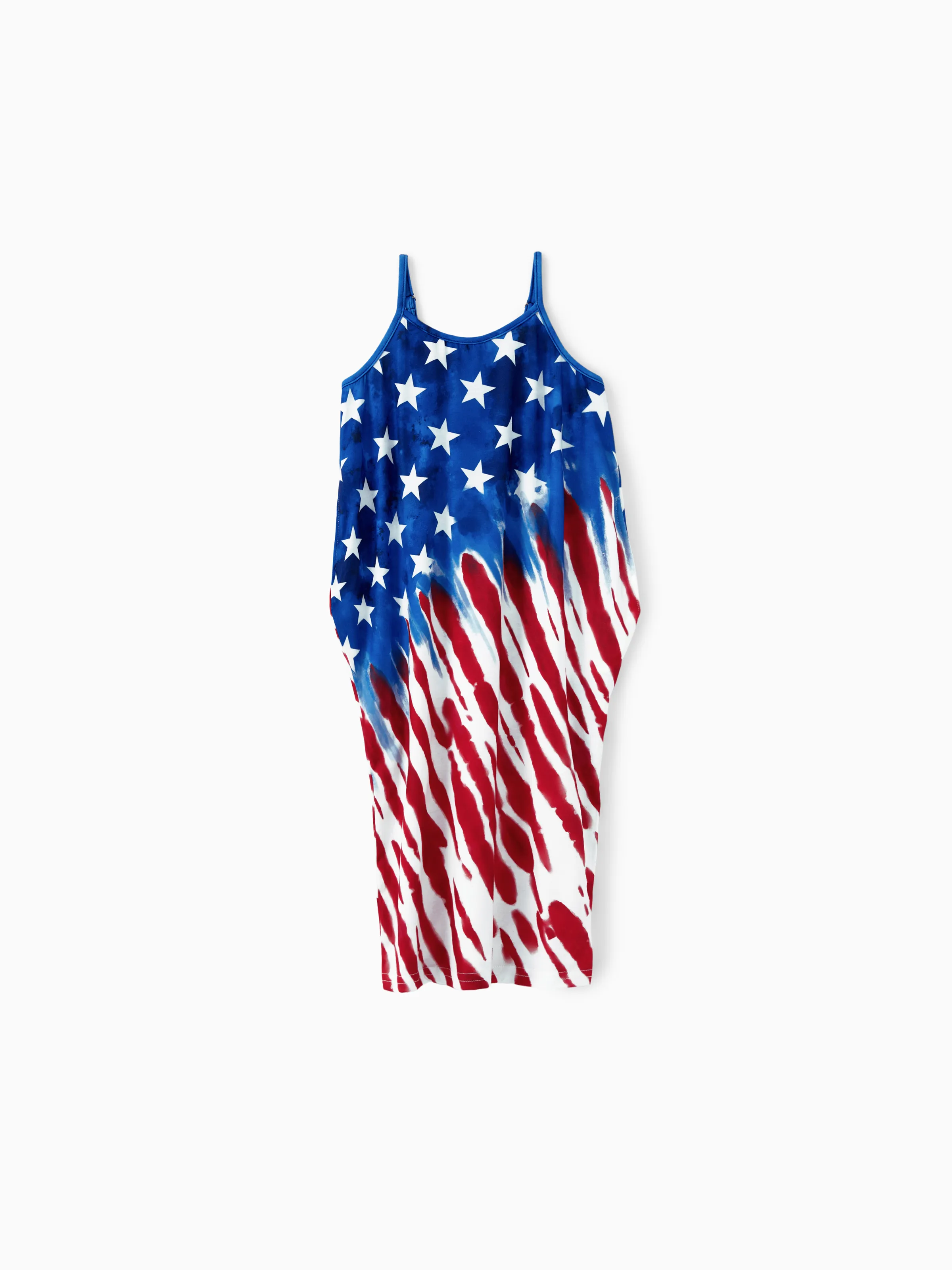 

Independence Day Family Matching Sets American Flag Print T-shirt and Adjustable Strap Midi Dress with Pockets