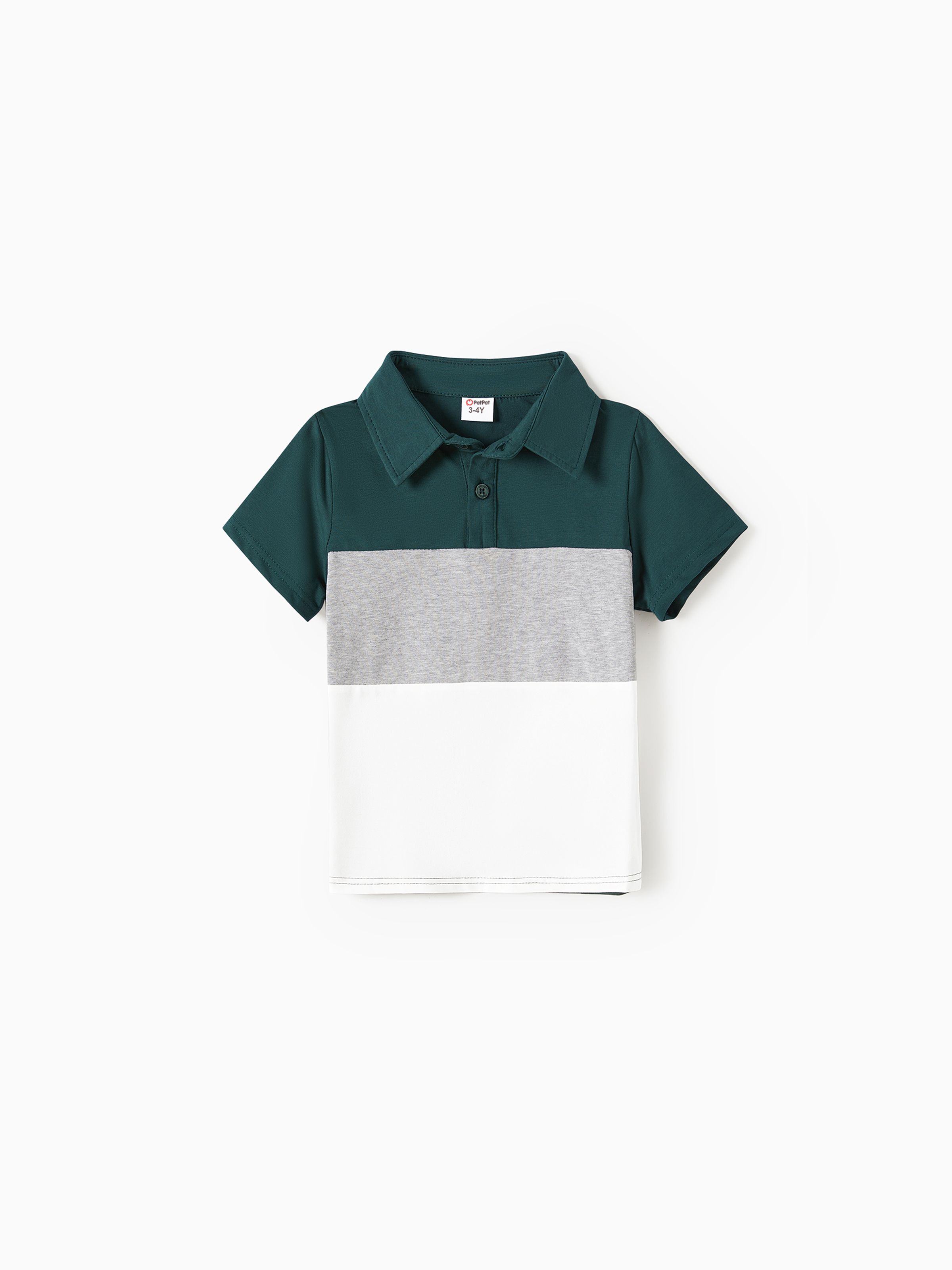 

Family Matching Green Solid Color V-neck Belted Dresses And Color Block Short-Sleeved Tops Sets