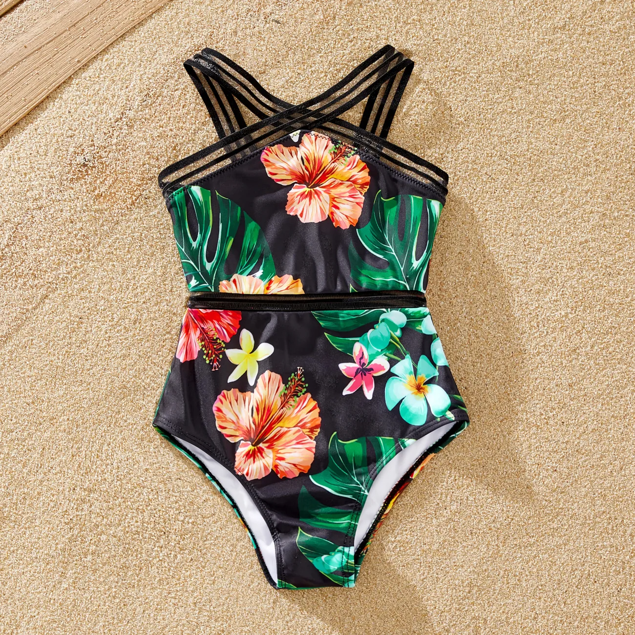 Family Matching Allover Tropical Plant Print One-piece Swimsuit and Swim Trunks