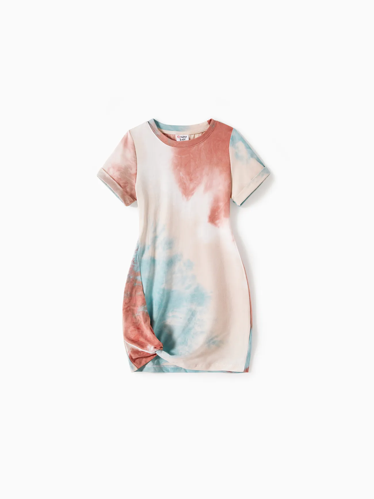 Family Matching Colorblock Tie Dye Twist Knot Bodycon Dresses and Short-sleeve T-shirts Sets