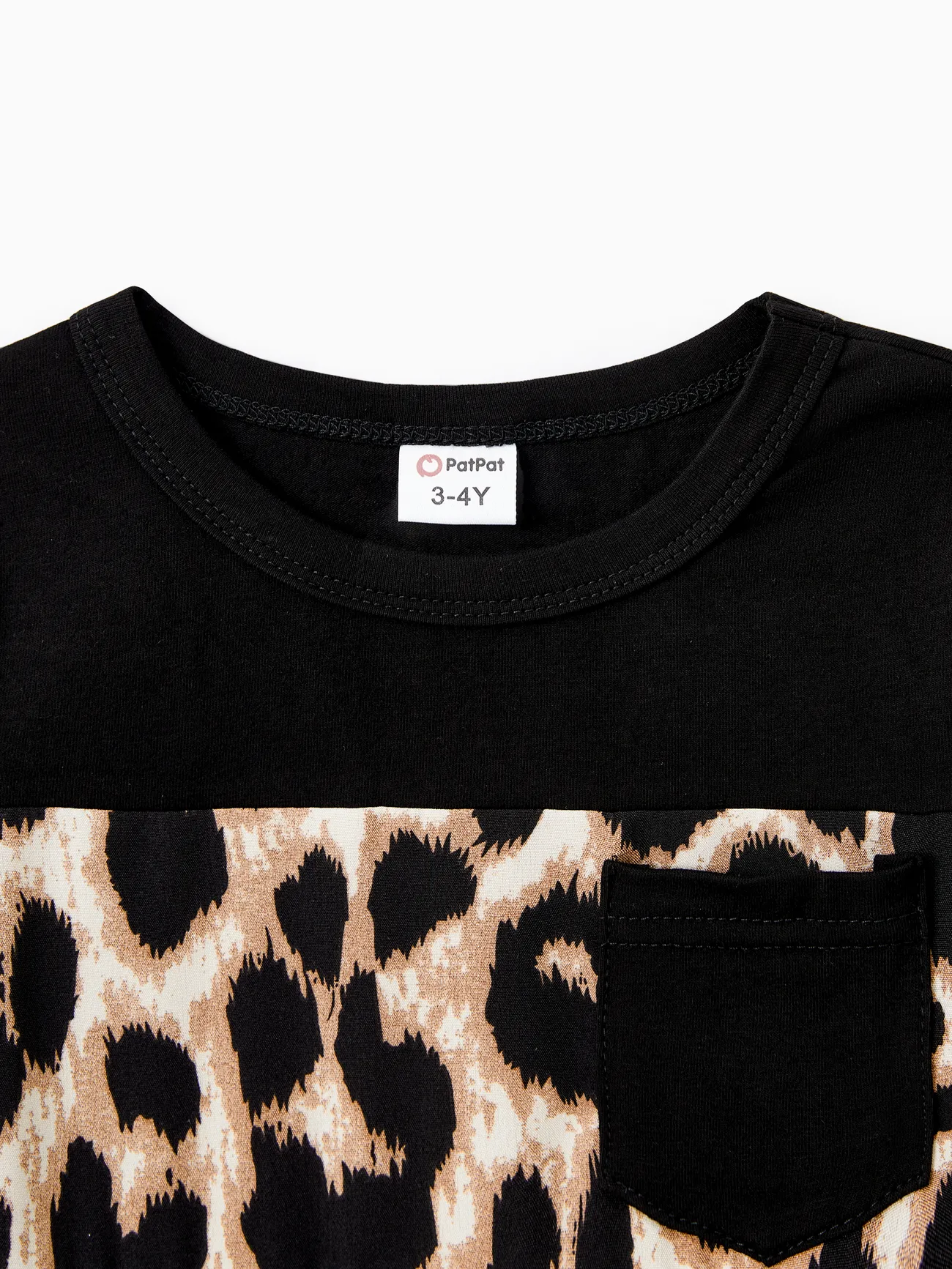 Boy - Family Matching 95% Cotton Short-sleeve T-shirts and Rib Knit Spliced Leopard Belted Cami Dresses Sets - Black - image 16