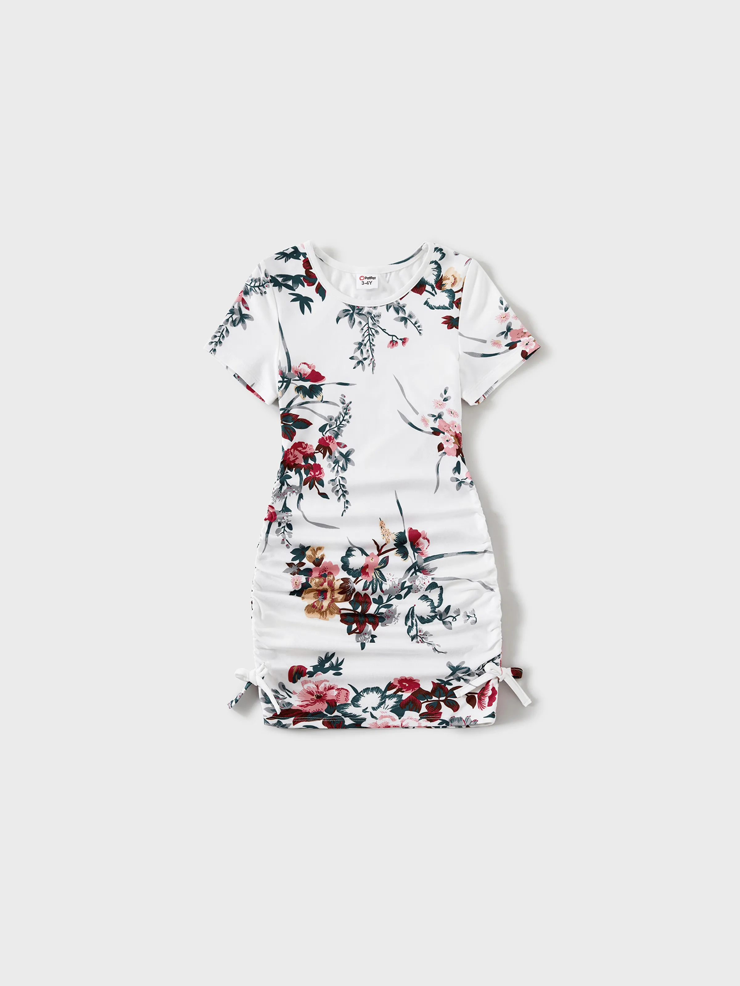 

Family Matching All Over Floral Print Short-sleeve Drawstring Ruched Bodycon Dresses and Colorblock Short-sleeve T-shirts Sets