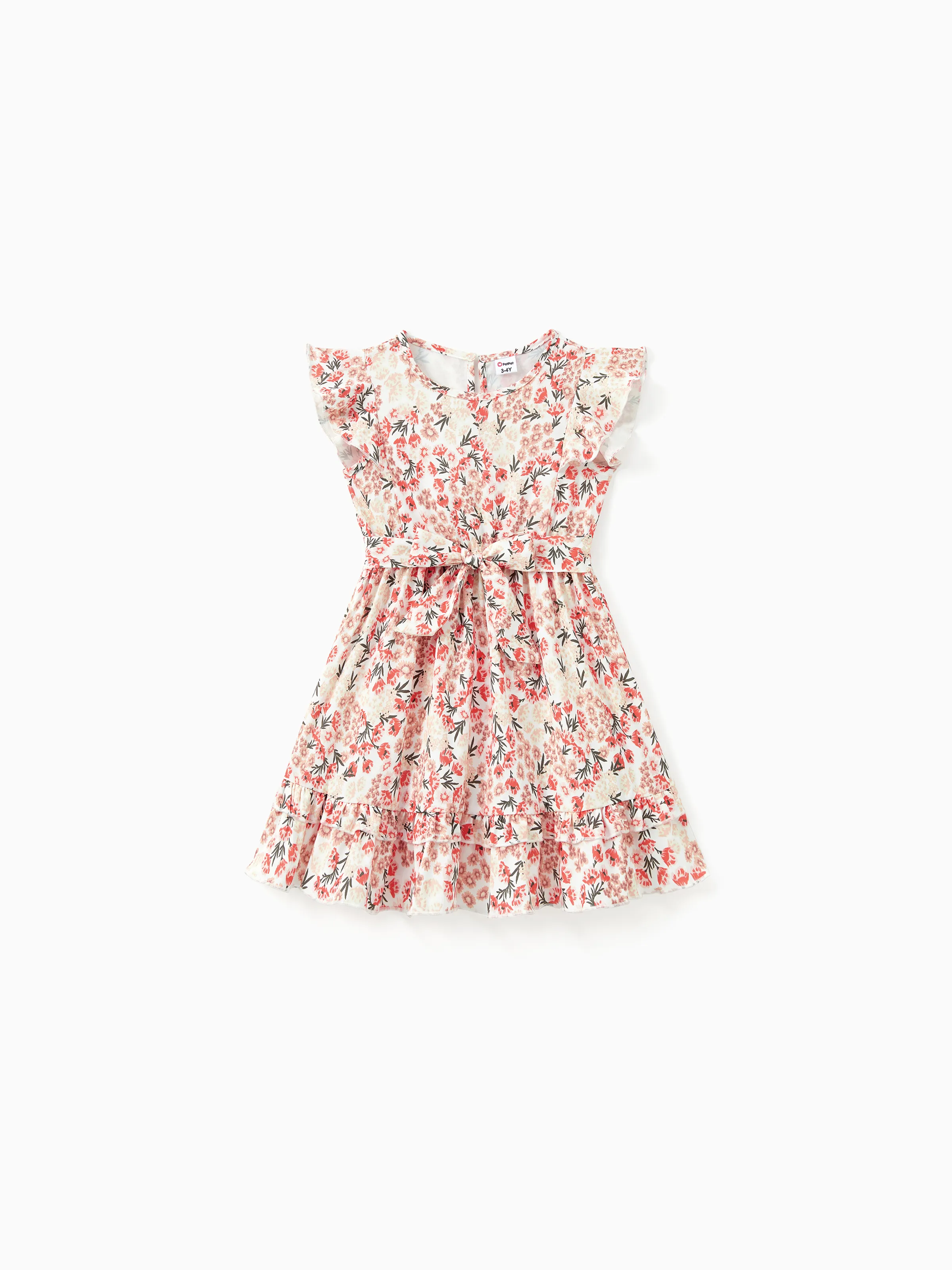 

Mommy and Me Ruffle Trim Belted Floral Matching Dress with Hidden Snap