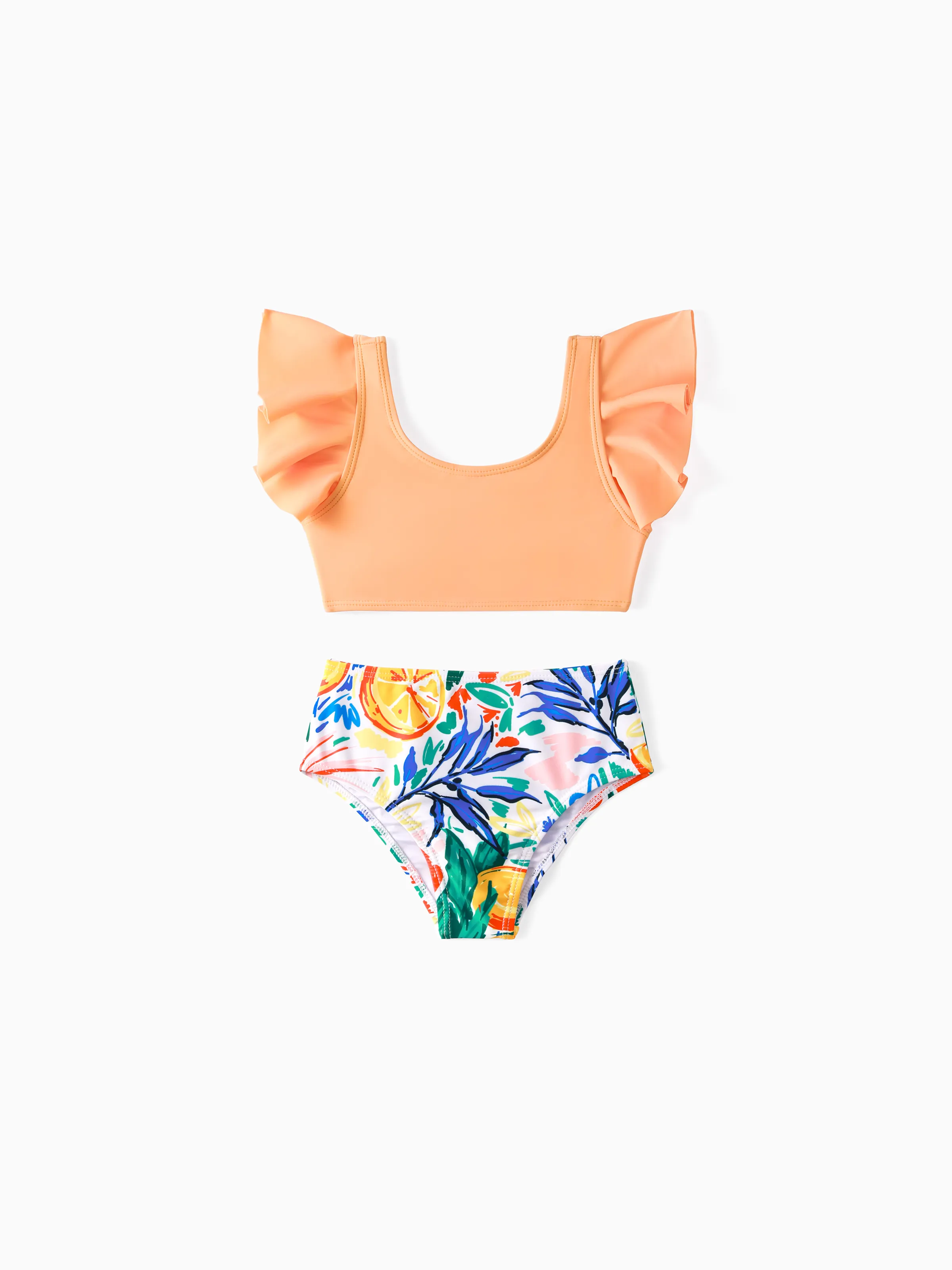 

Family Matching Orange Printed Drawstring Swim Trunks or Ruffle Sleeves Cross Bikini