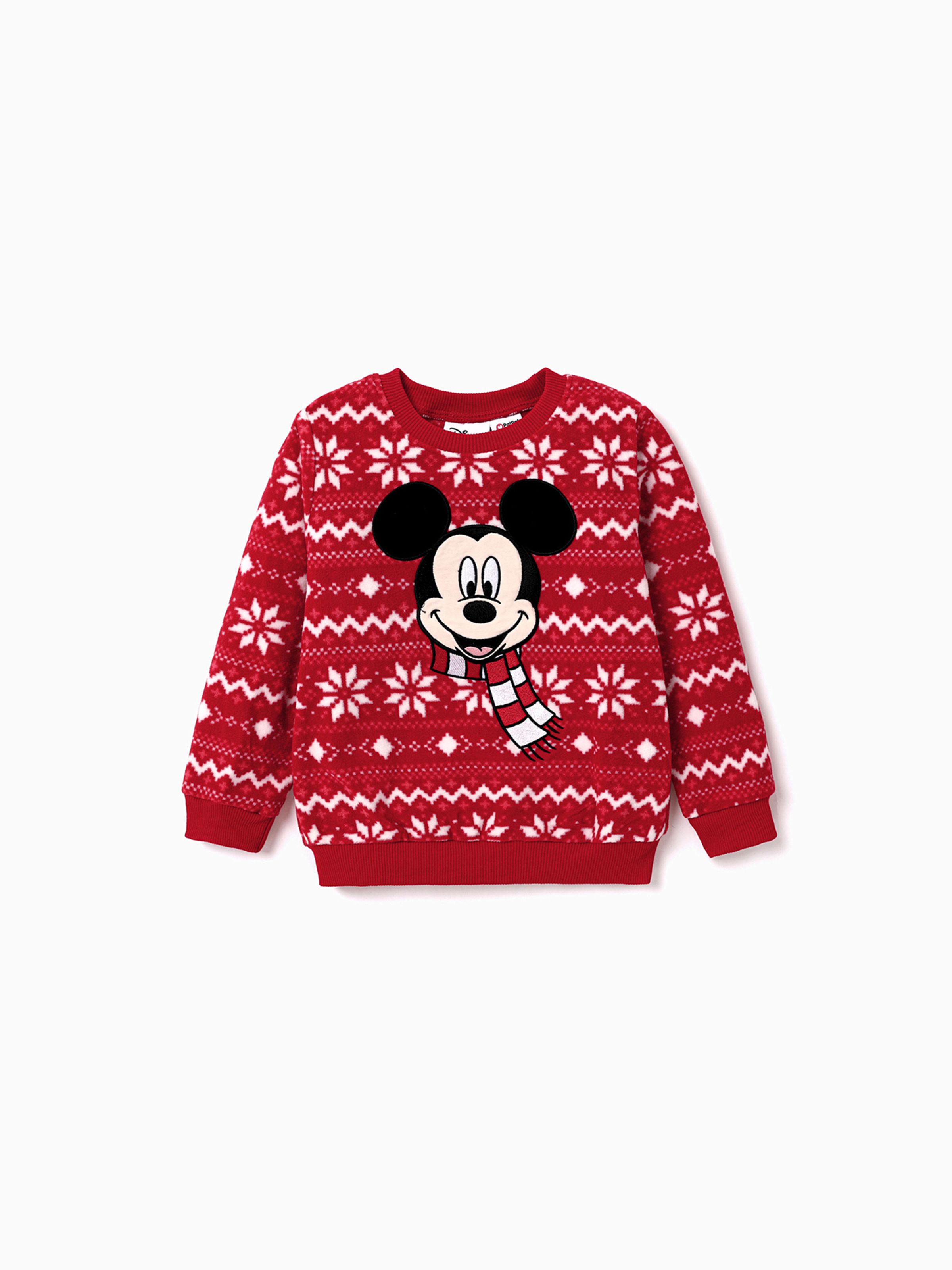 

Disney Mickey and Friends Christmas Family Matching Snowflake Character Print Plush Crew Neck Sweatshirt