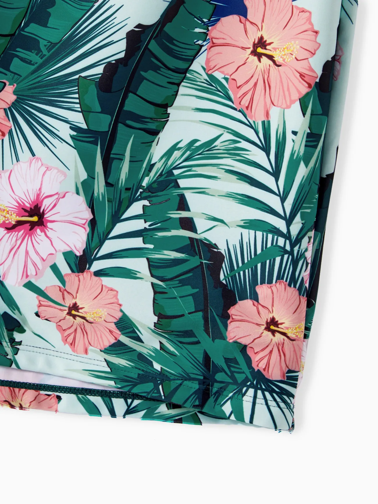 Boy - Matching Bathing Suits for Family and Couple - Green Ruffle Trim One-piece Swimsuit and Swim Trunks with Plant Print - Green - image 15