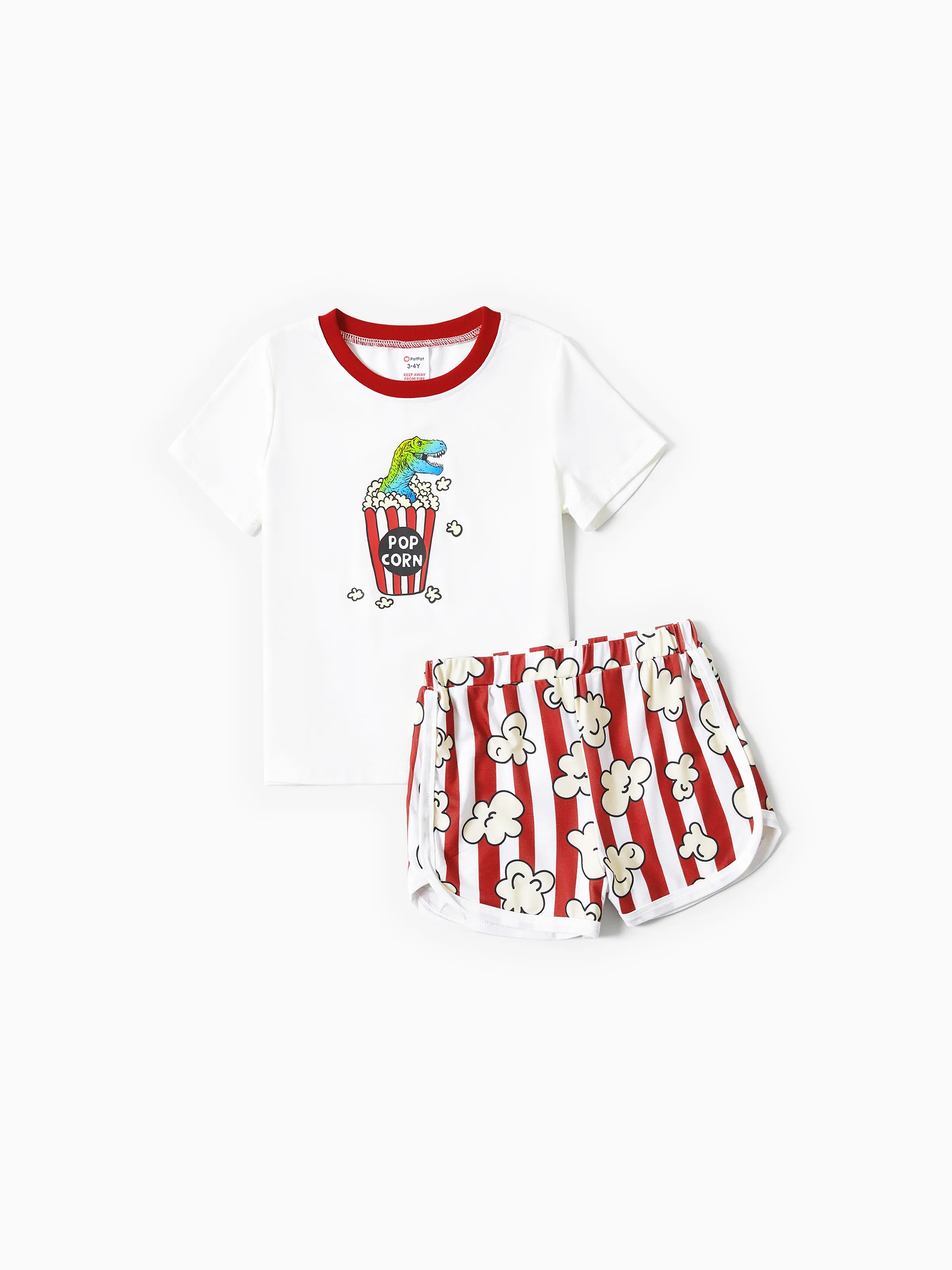 

Family Matching Dinosaur Popcorn Pattern Short Sleeves Top Stripe Shorts Pajama