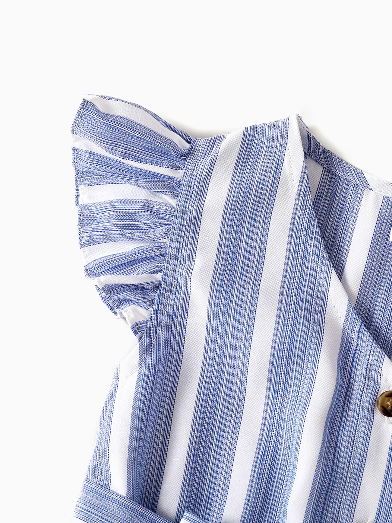 Girl - Family Matching Sets Short-sleeve T-shirts or Blue Striped V Neck Drop Shoulder Button Up Belted Dresses with Pockets - Blue - image 7