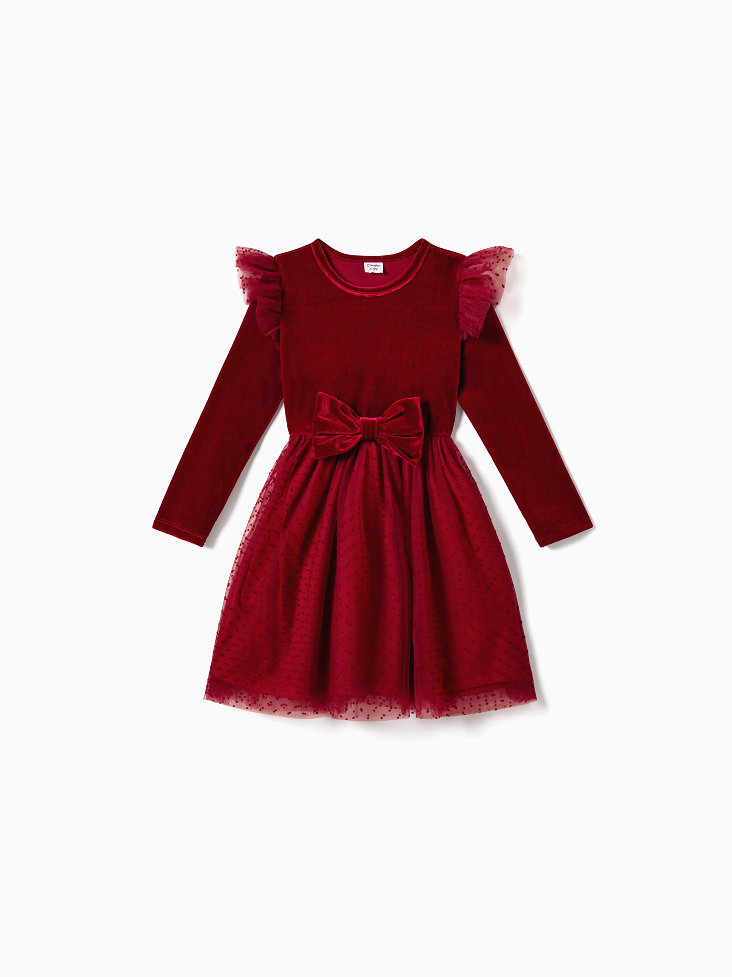 

Christmas Family Matching Long Sleeve Color-block Tops & Velvet Dresses Sets