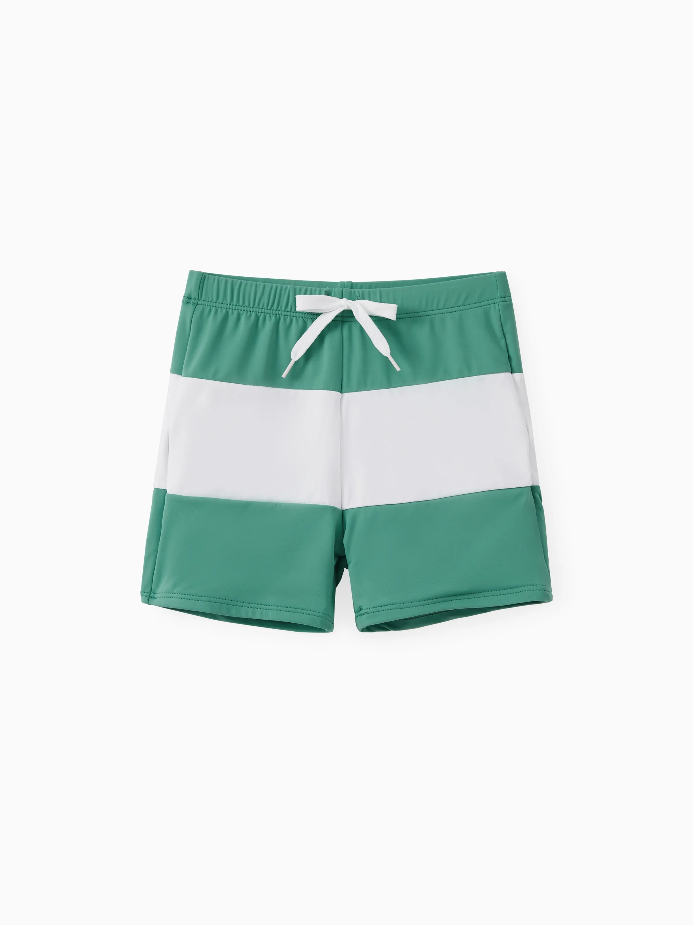 

UPF50+ Family Matching Green and White Color Block Drawstring Swim Trunks or Bikini (Sun-Protective)