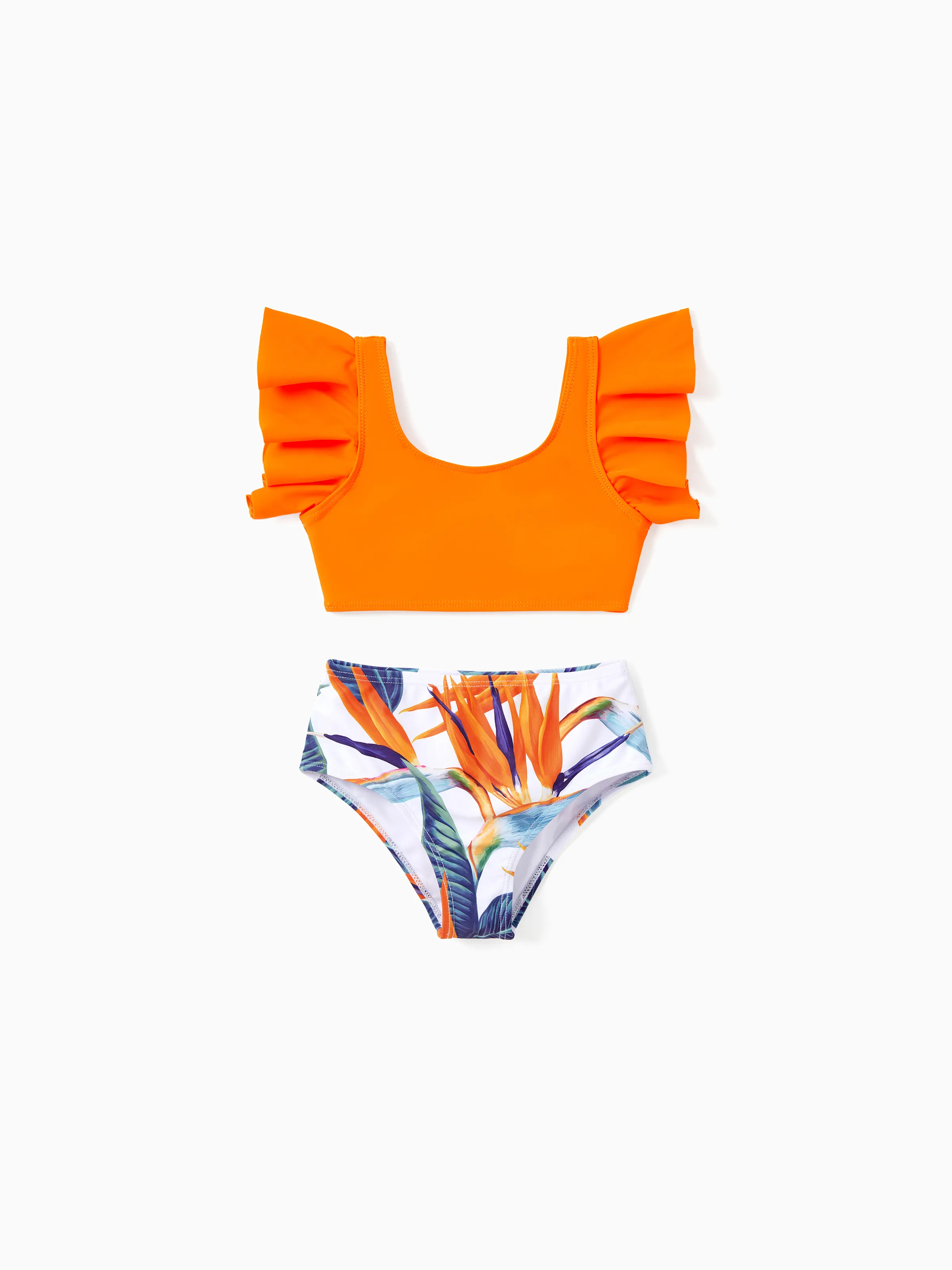 

Family Matching Drawstring Swim Trunks or Orange Floral Ruffle Sleeves Cross Bikini