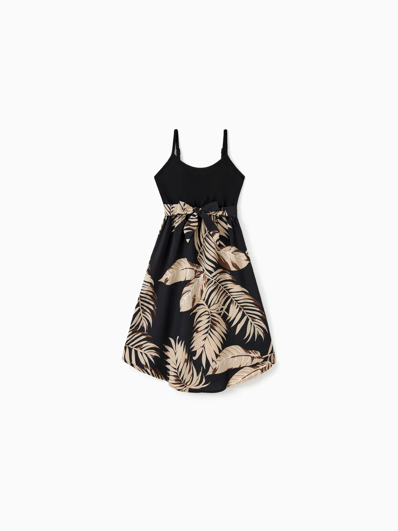 Family Matching Floral Print Belted Cami Dresses And Solid Short Sleeve Tops Sets