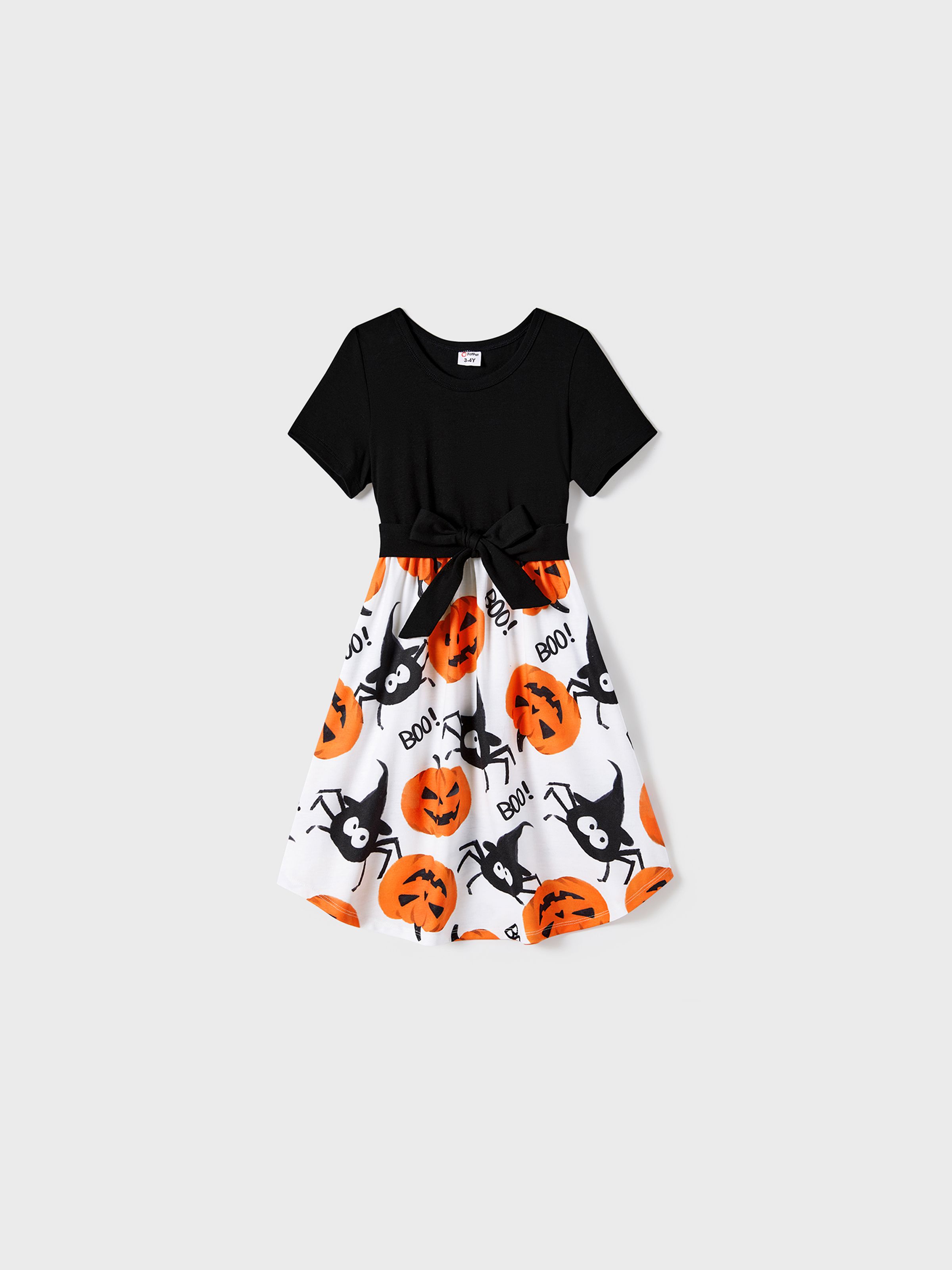 

Halloween Family Matching Pumpkin Print Dresses and Short Sleeve Colorblock Tops Sets