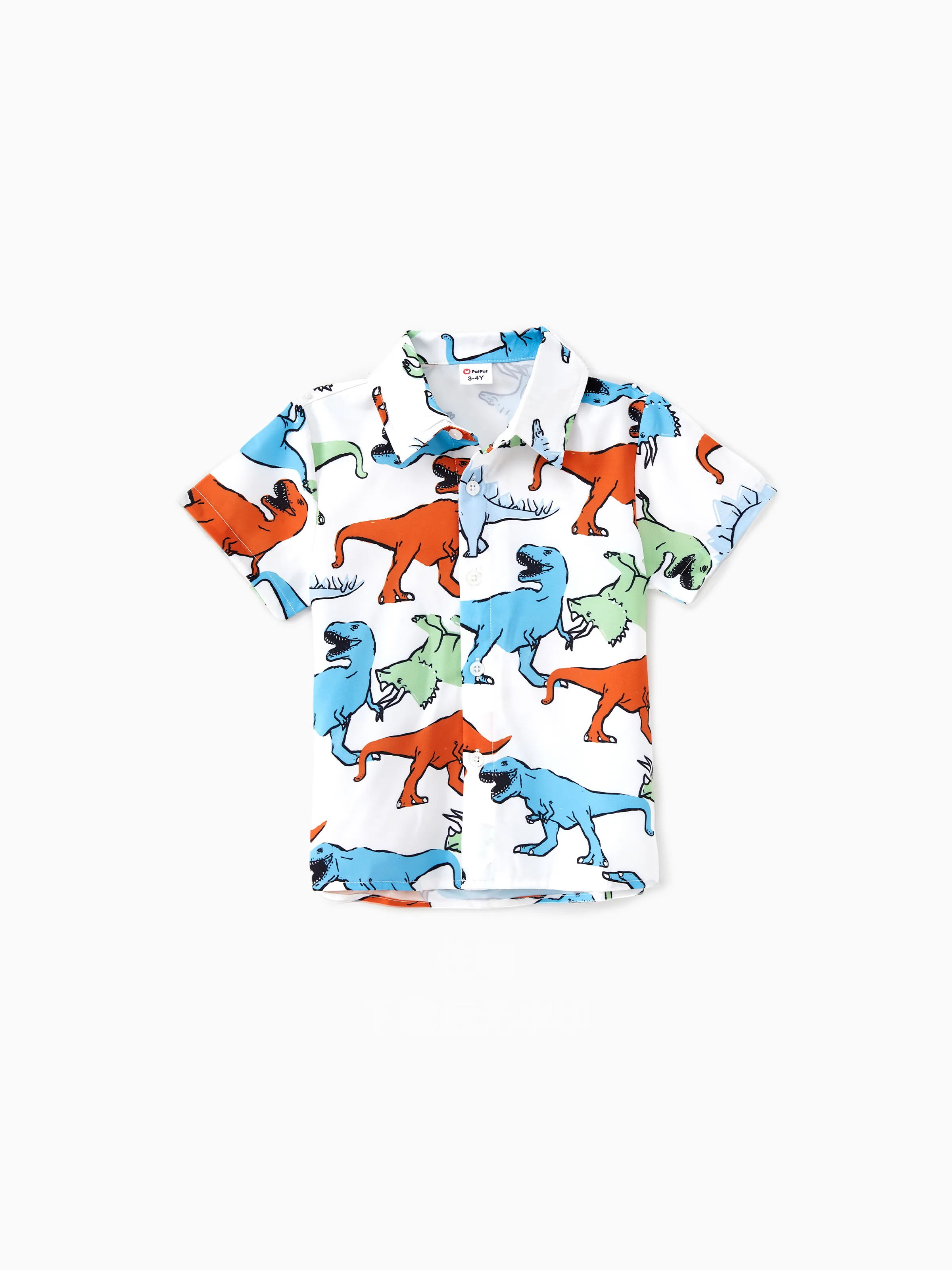 

Family Matching Sets Colorful Dinosaur Pattern Shirt or Button Decor Elastic Waist Ruffle Hem Dress