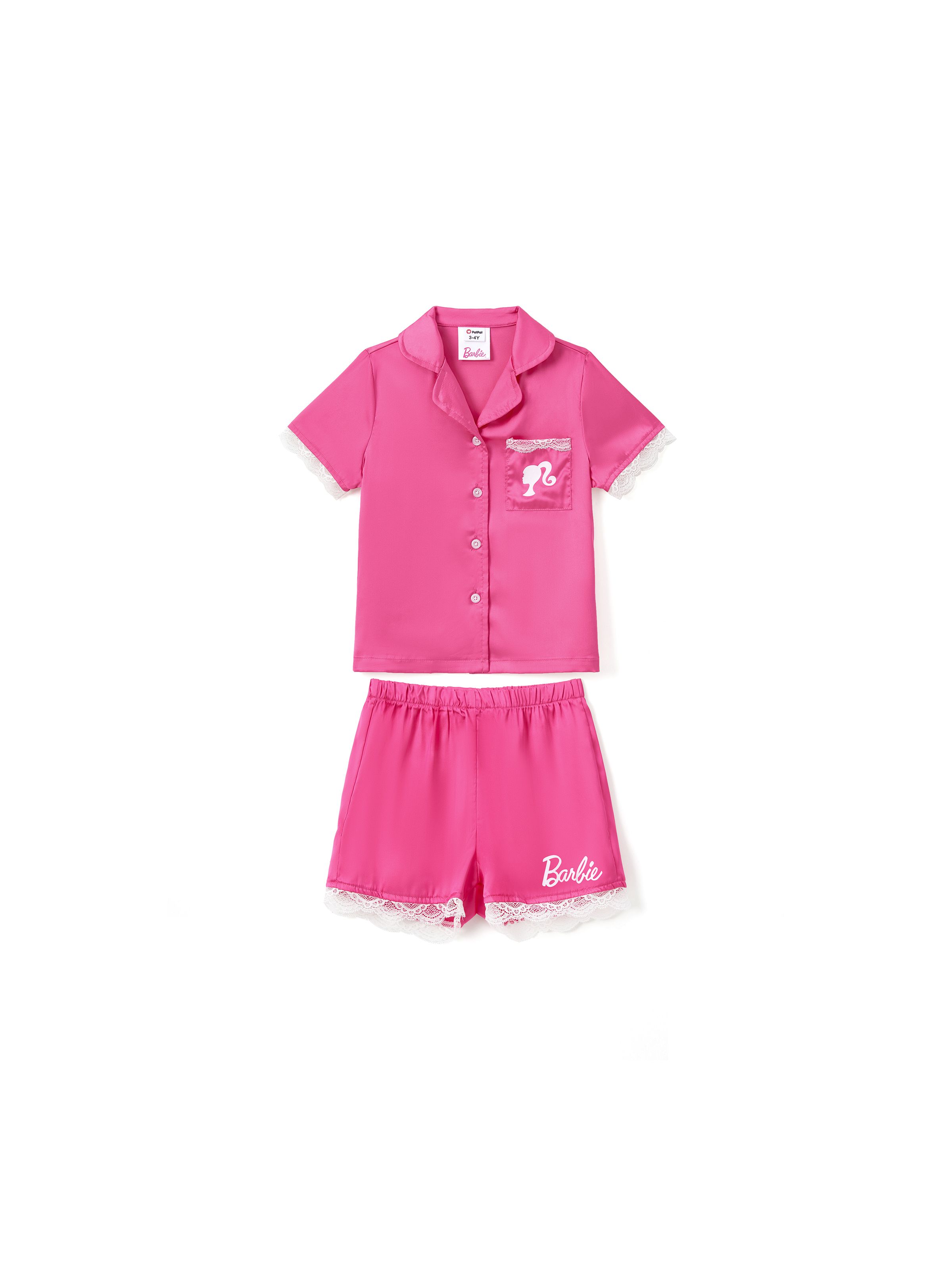 

Barbie Mommy and Me Pink Classic Barbie Logo Print Lace Top with Shorts Casual Set