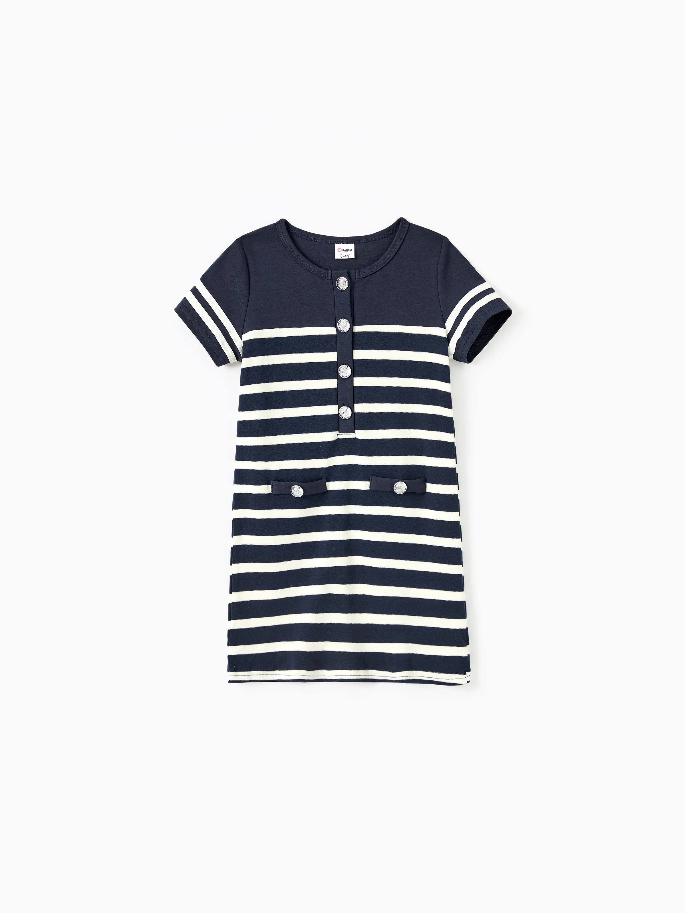 

Family Matching Sets Preppy Style Cotton Striped Polo Shirt or Henley Neck Button Up H-Line Dress